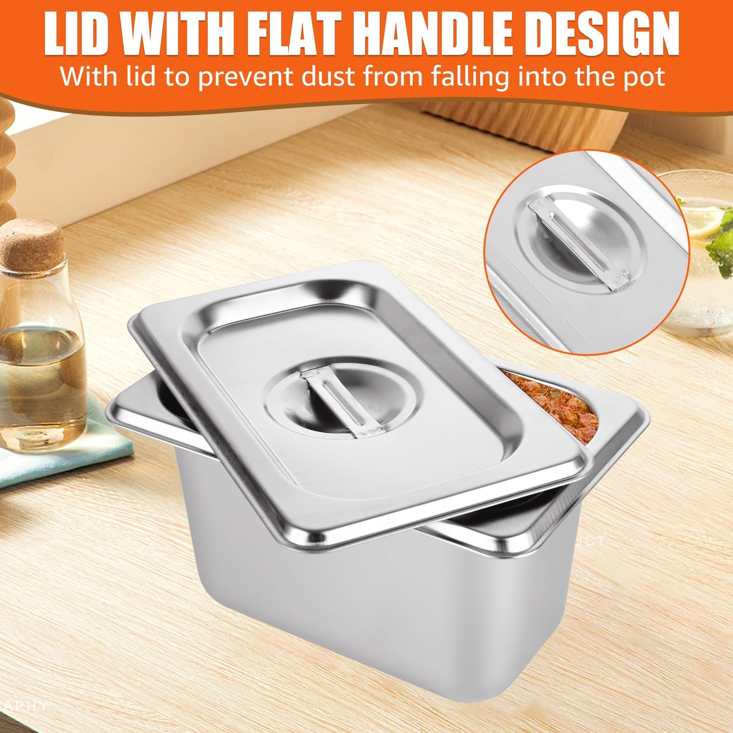 ABuff - Juego de 8 sartenes de acero inoxidable con tapas, mesa de vapor profunda de metal de 1/9 tamaño 4 inces, bandejas de vapor para bufé, sartenes de cocina comerciales de metal