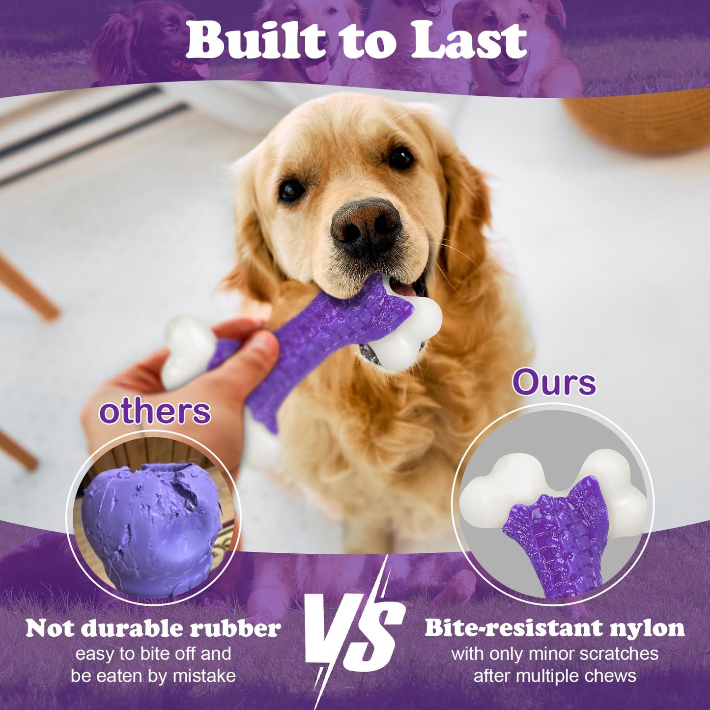 Kseroo - Juguetes masticables resistentes para perros masticadores agresivos de raza grande y media, juguete duradero para perros grandes, nailon natural resistente, juguetes para masticar extremos, juguetes indestructibles de entrenamiento para dentición