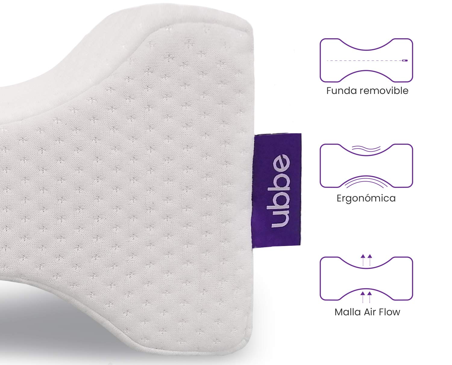 Almohada Ortopédica UBBE SLEEP Blanca de Rodilla con Memory Foam para Corrección de Postura y Alivio del Dolor
