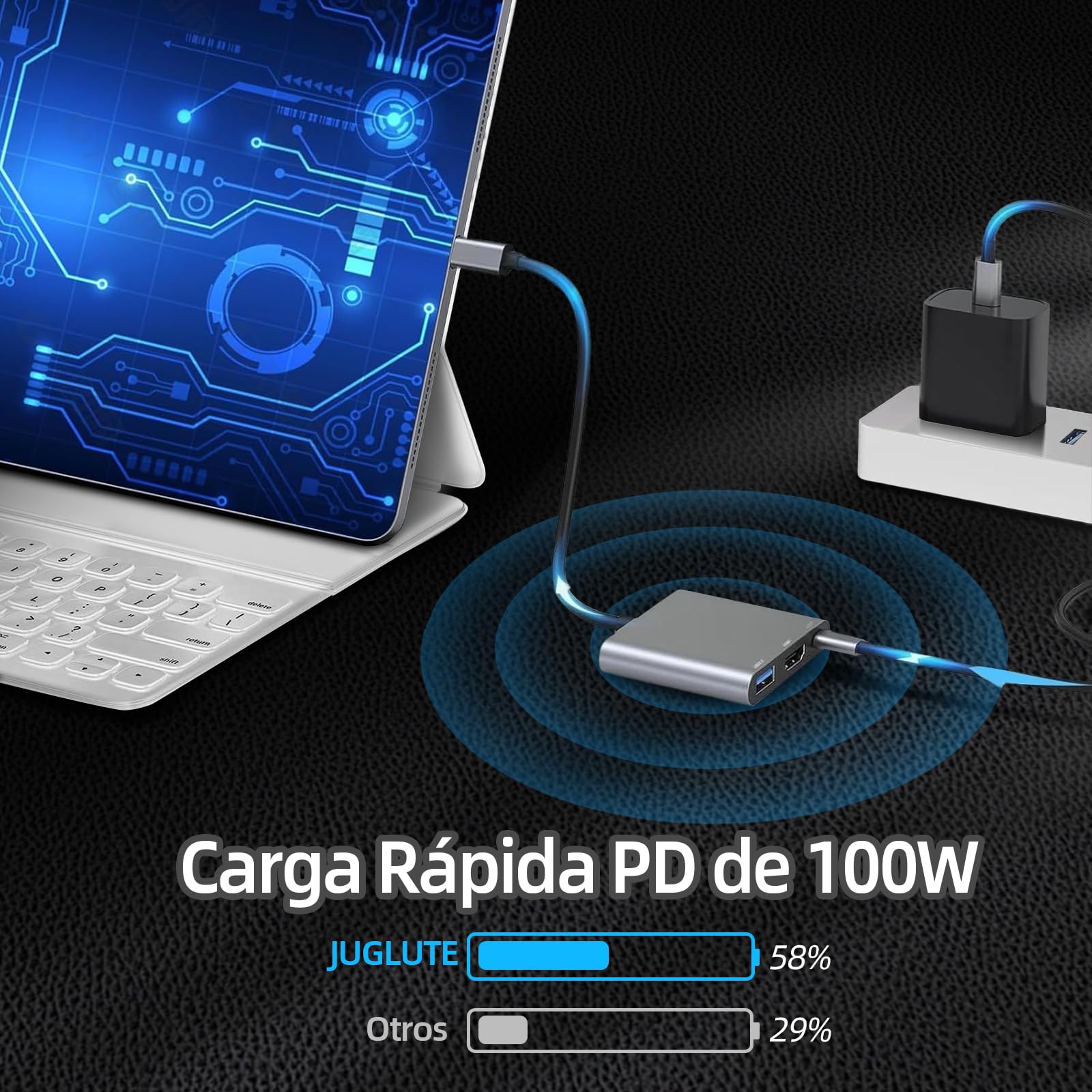 JUGLUTE USB C a HDMI Hub Multipuerto con Lector SD/microSD | 4K HDMI, USB 3.0, Carga Rápida PD 100W | para MacBook, iPad, iPhone 15, Samsung, Nintendo Switch y Más