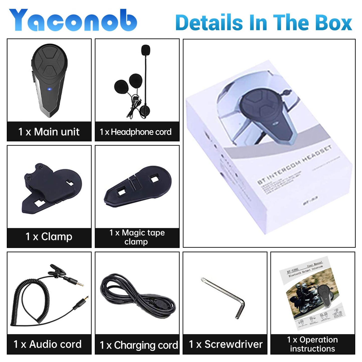 Bluetooth Communication Systems BT-S3 - Auriculares de diadema para motocicleta (1000 m), Negro, 1 paquete