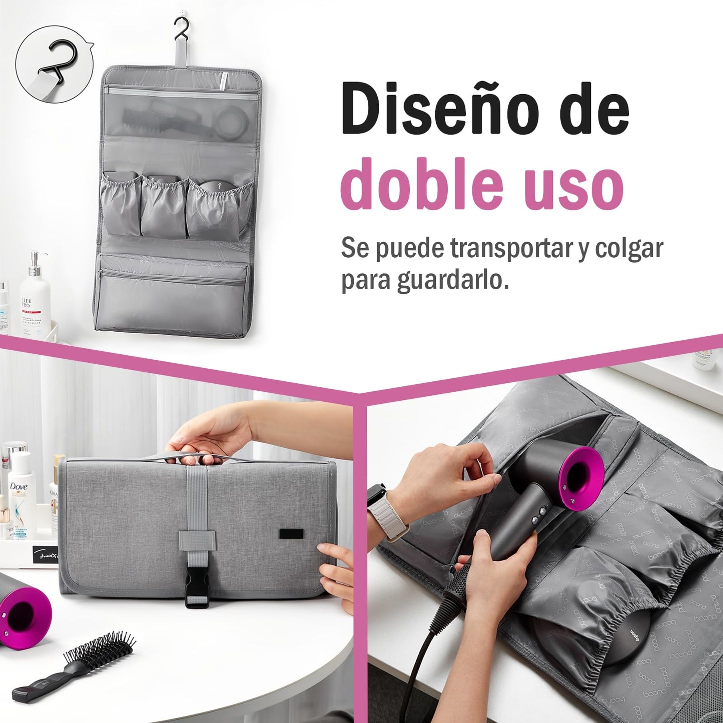 Funda de Viaje para Dyson Airwrap Styler/Shark Flexstyle, Bolsa de Viaje Portátil Impermeable con Gancho para Colgar, Organizador de Protección para Secadora y Planchas para Peinar el Cabello (Negro)
