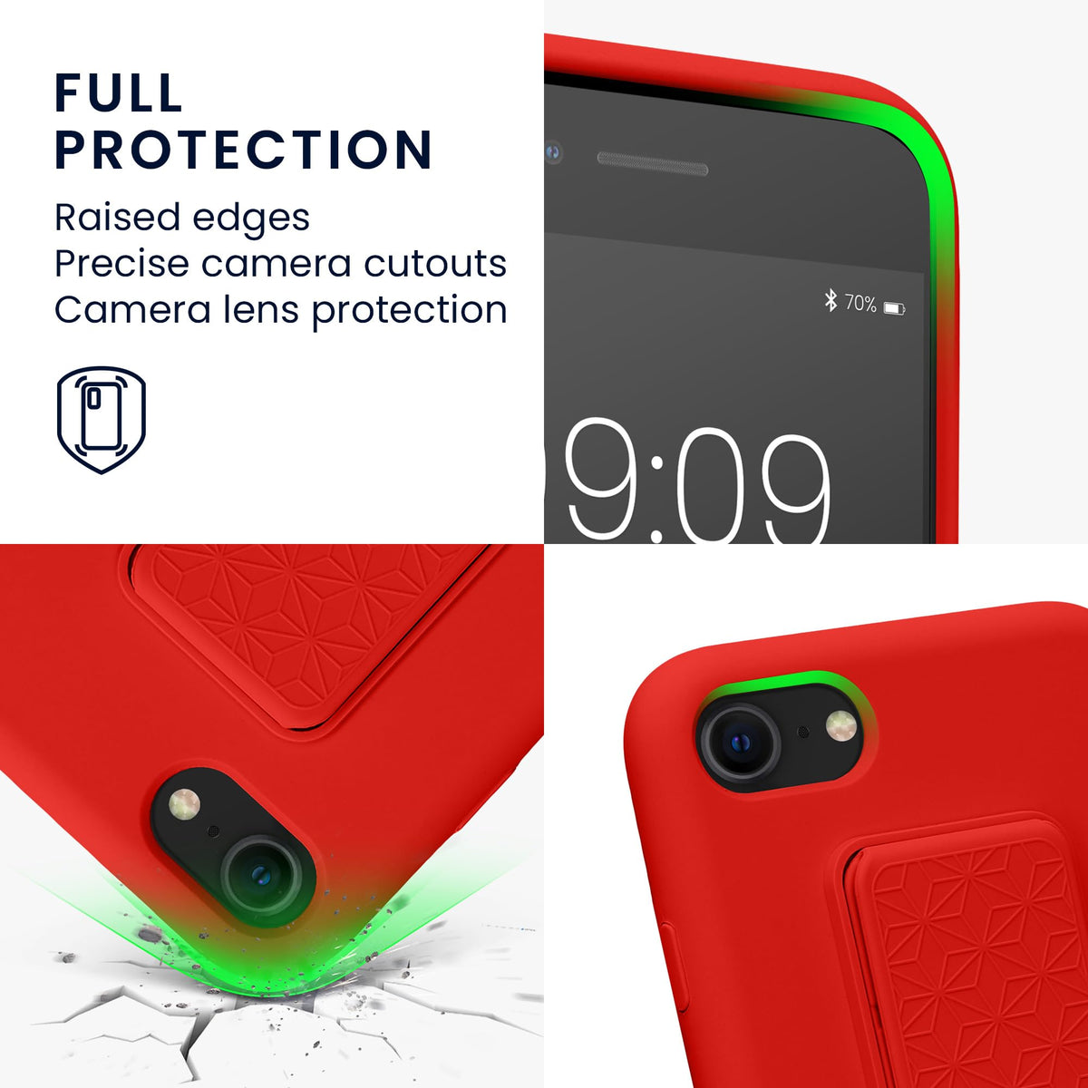 Carcasa kwmobile Rojo con Soporte y Agarre para Dedo Compatible con Apple iPhone SE (2022/2020), 8, 7