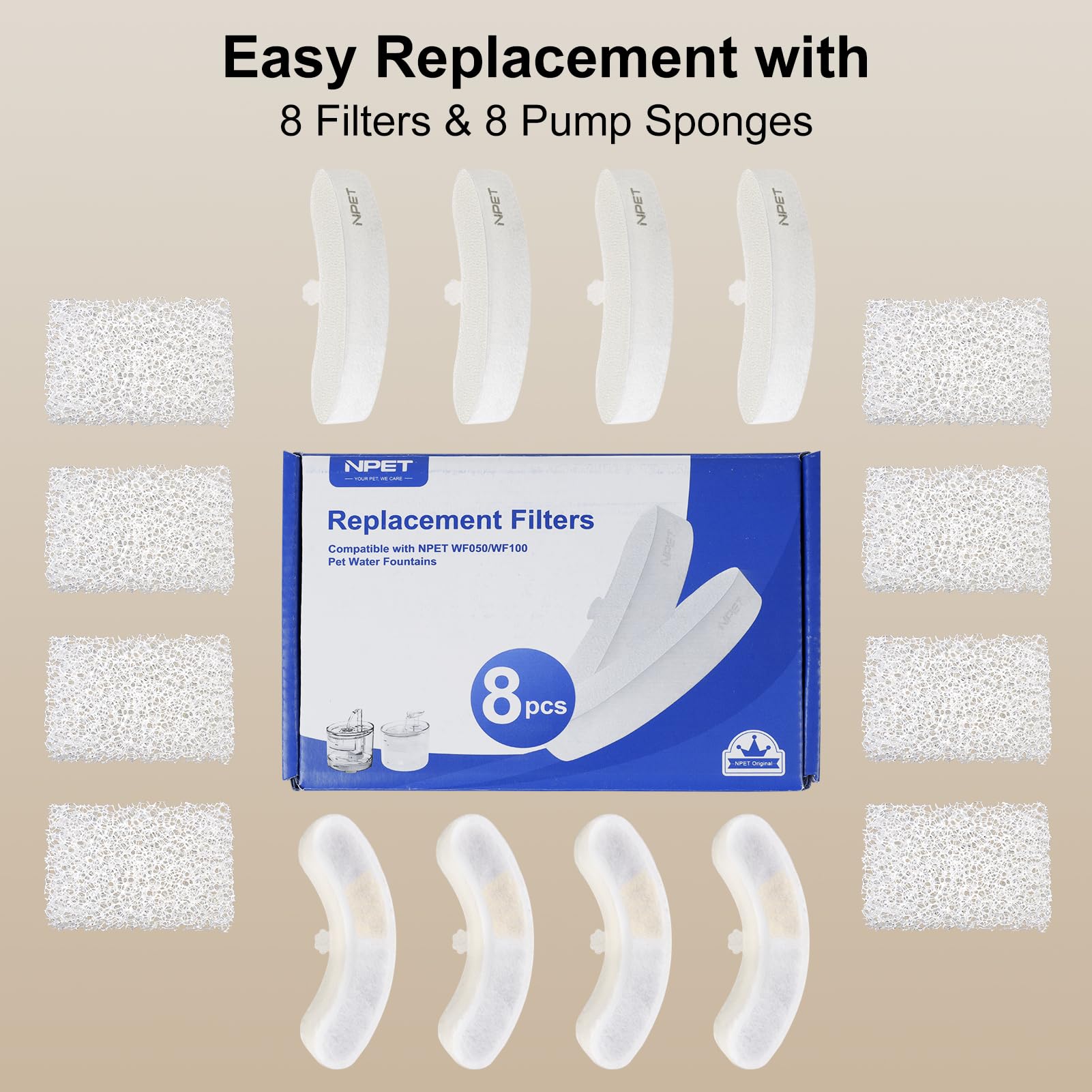 Filtros de Repuesto NPET Blanco para Fuente de Gato y Dispensador de Agua para Mascotas