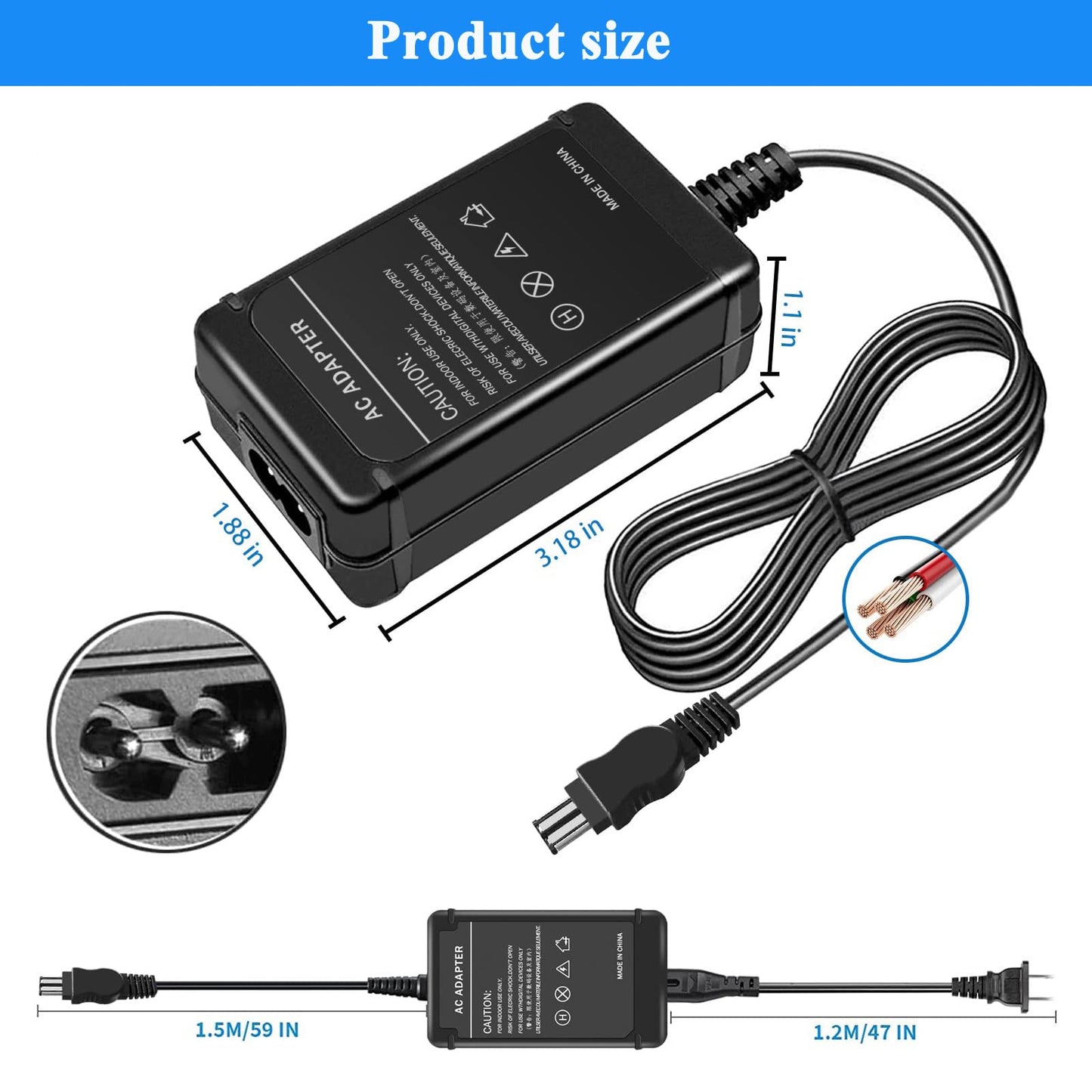 TKDY AC-L100 para Sony Handycam Cargador de cable de reemplazo AC-L10A L10B L15A L15B L100A L100B L100C Adaptador de CA, compatible con Sony Hi8 CCD-TRV128 TRV103 TRV130 TRV150 TRV108 TRV308, etc.