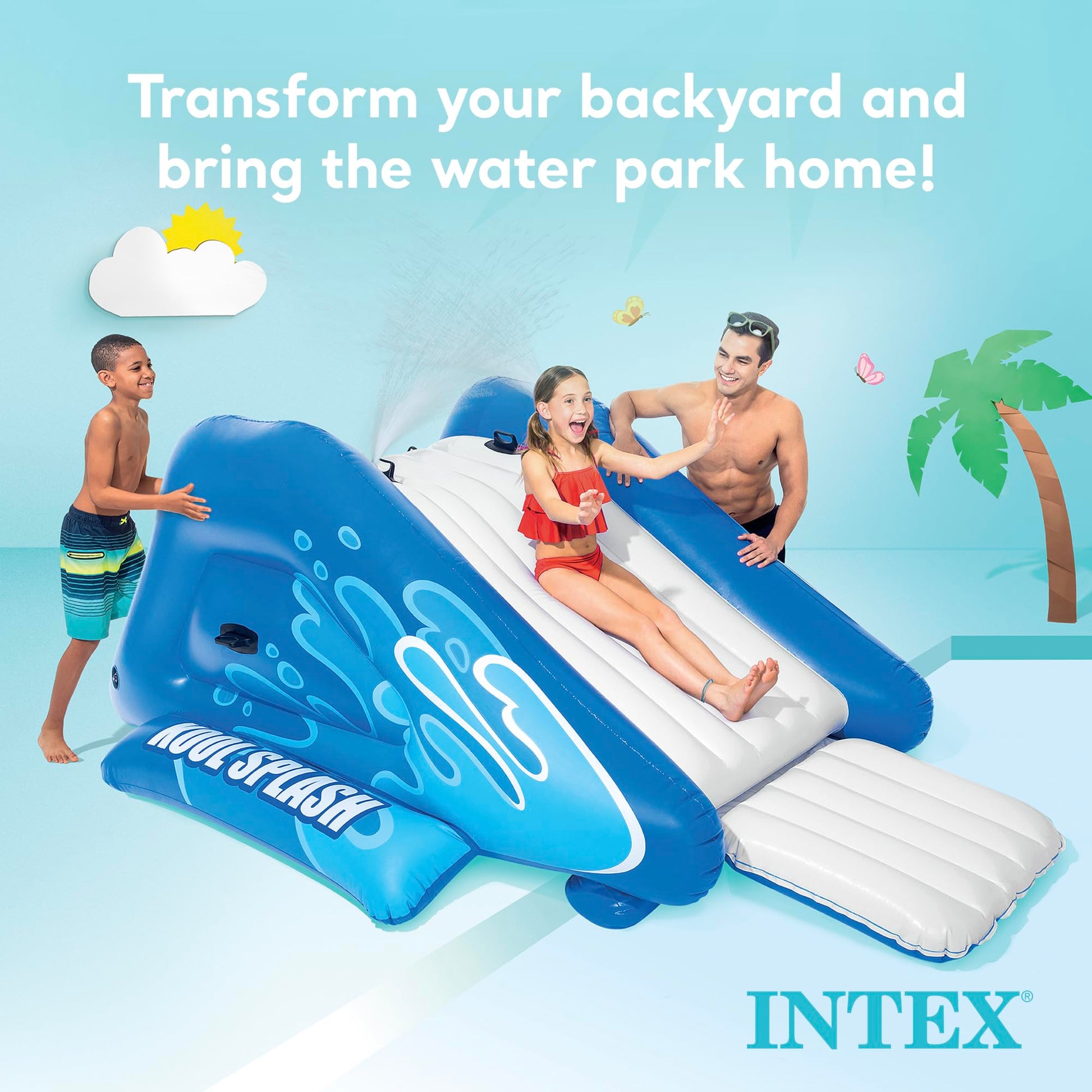 INTEX Tobogán de Agua, Inflable Play Center, 342,9 x 205,7 x 127 cm para Edades de 6 +