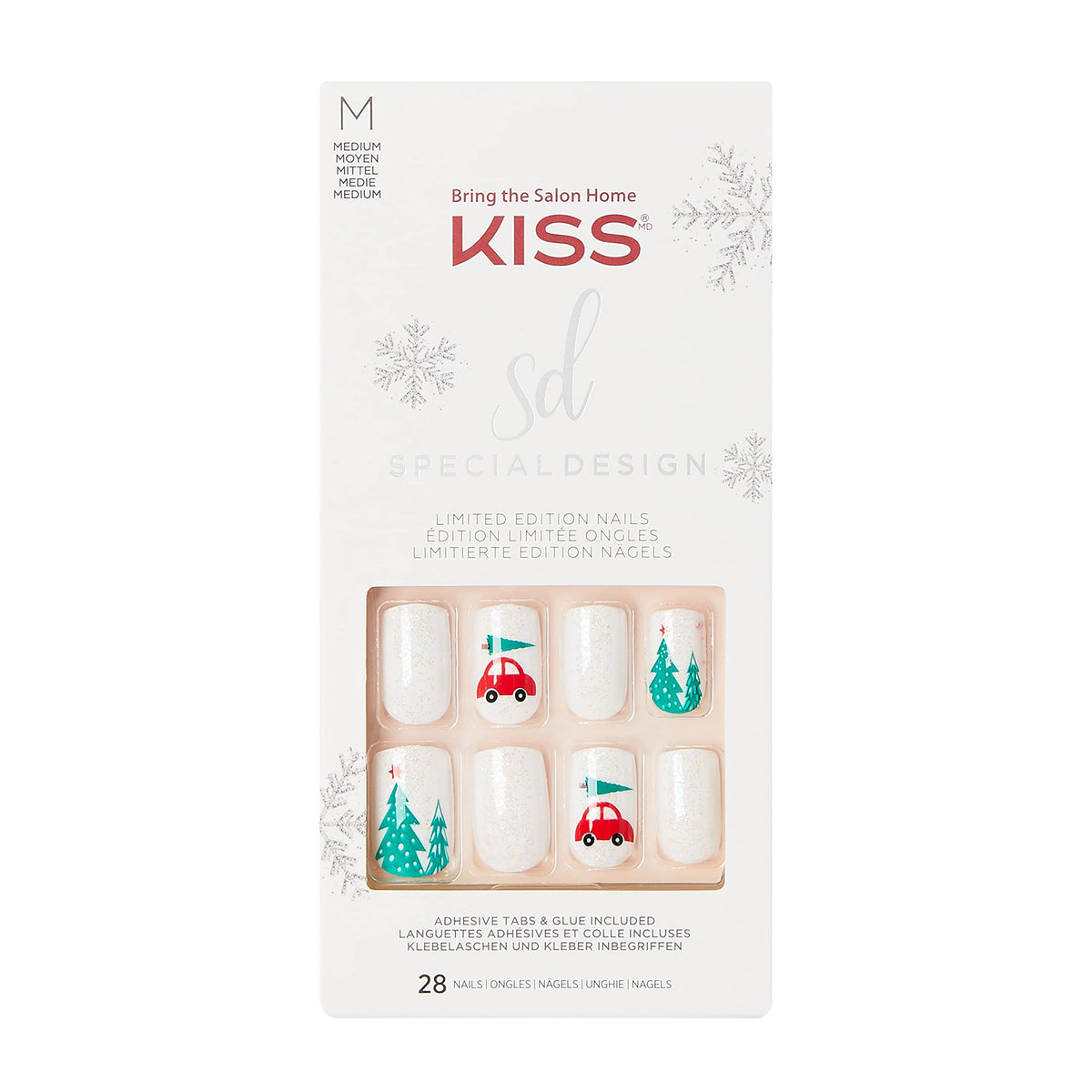 Uñas postizas navideñas de edición limitada con diseño especial, estilo 'Holiday Shopping', cuadradas medianas multicolor, con 24 pestañas adhesivas, pegamento para uñas, lima pequeña, palito de manic