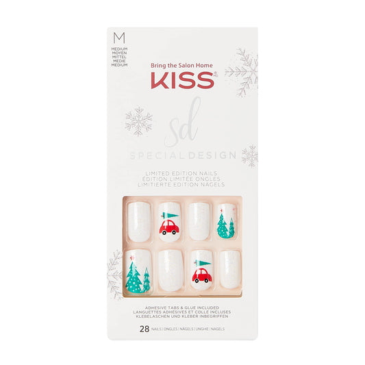 Uñas postizas navideñas de edición limitada con diseño especial, estilo 'Holiday Shopping', cuadradas medianas multicolor, con 24 pestañas adhesivas, pegamento para uñas, lima pequeña, palito de manic
