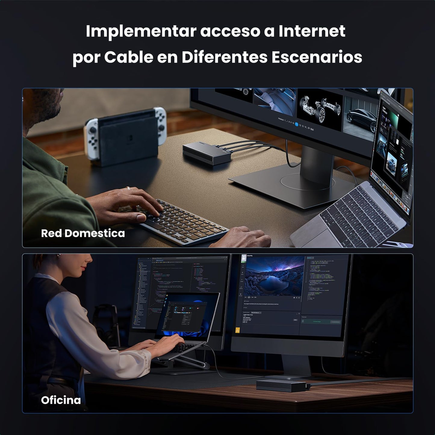 UGREEN Conmutador Gigabit Ethernet, Divisor Ethernet de 8 Puertos, Concentrador Ethernet Gigabit de Alta Velocidad, Conmutador LAN Plug & Play para TV/Lapto
