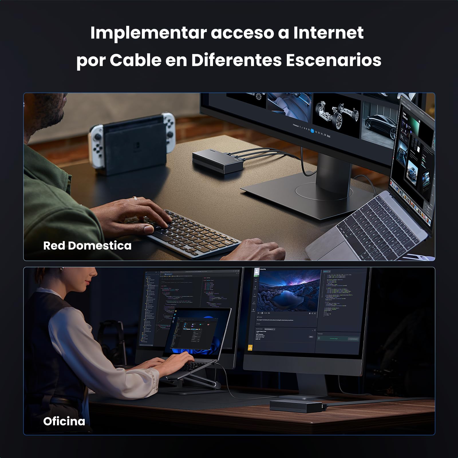 UGREEN Conmutador Gigabit Ethernet, Divisor Ethernet de 8 Puertos, Concentrador Ethernet Gigabit de Alta Velocidad, Conmutador LAN Plug & Play para TV/Lapto
