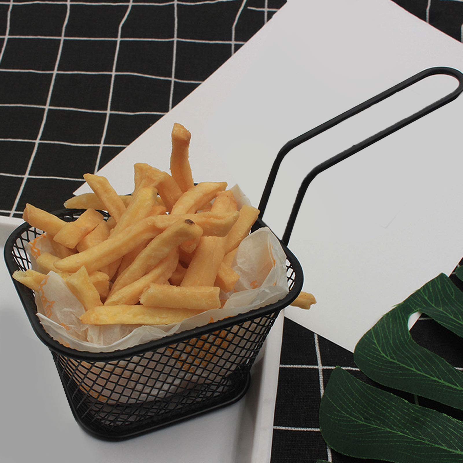 Cesta de Papas Fritas Cestas de Papas Fritas 4 Piezas Cesta de Red para Freír de Acero Inoxidable Colador de Cocina para Papas Fritas Comida Herramienta de Cocina(Negro)