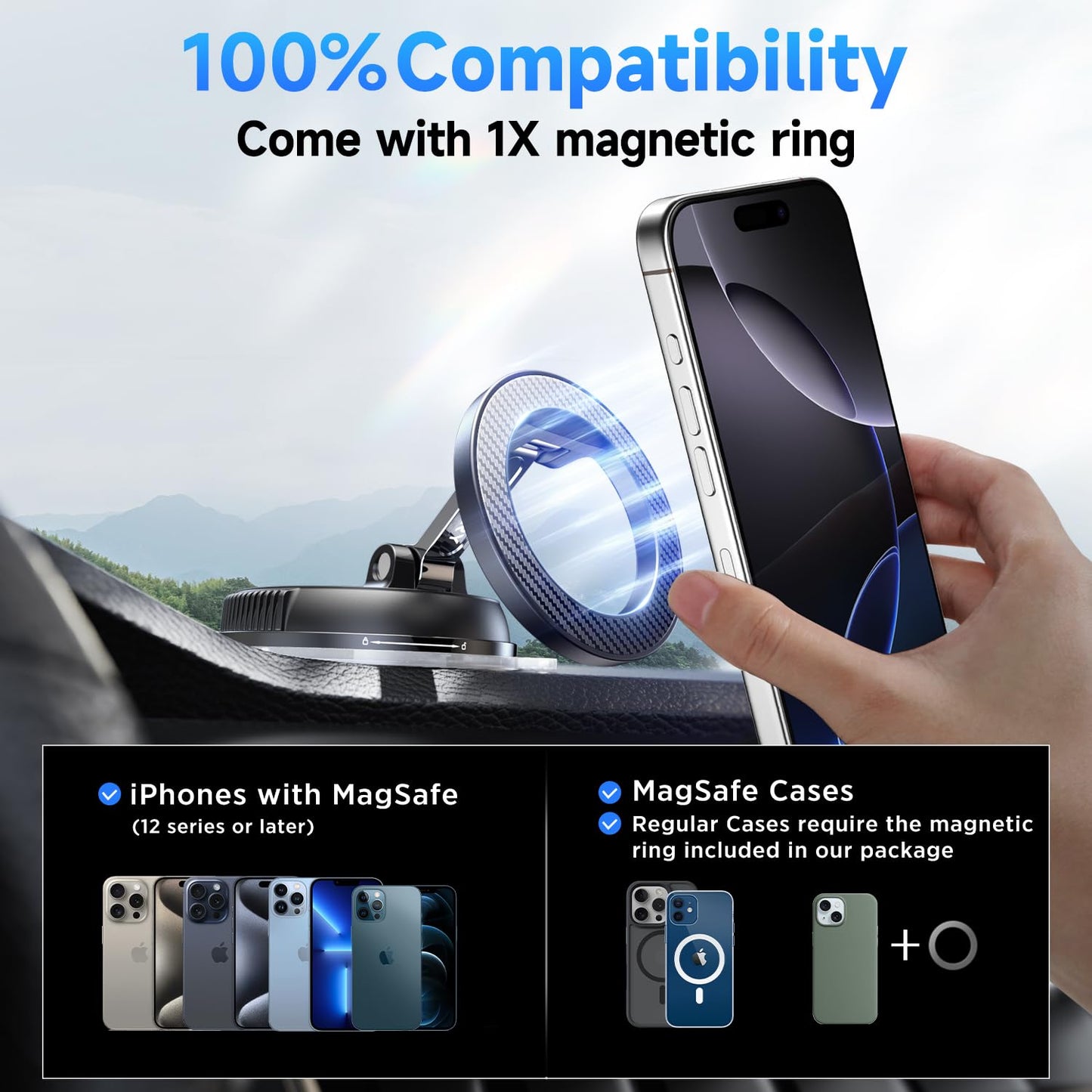 Soporte de Teléfono para Coche Magsafe Ajustable 360 Grados iPhone 16 Pro Max 15