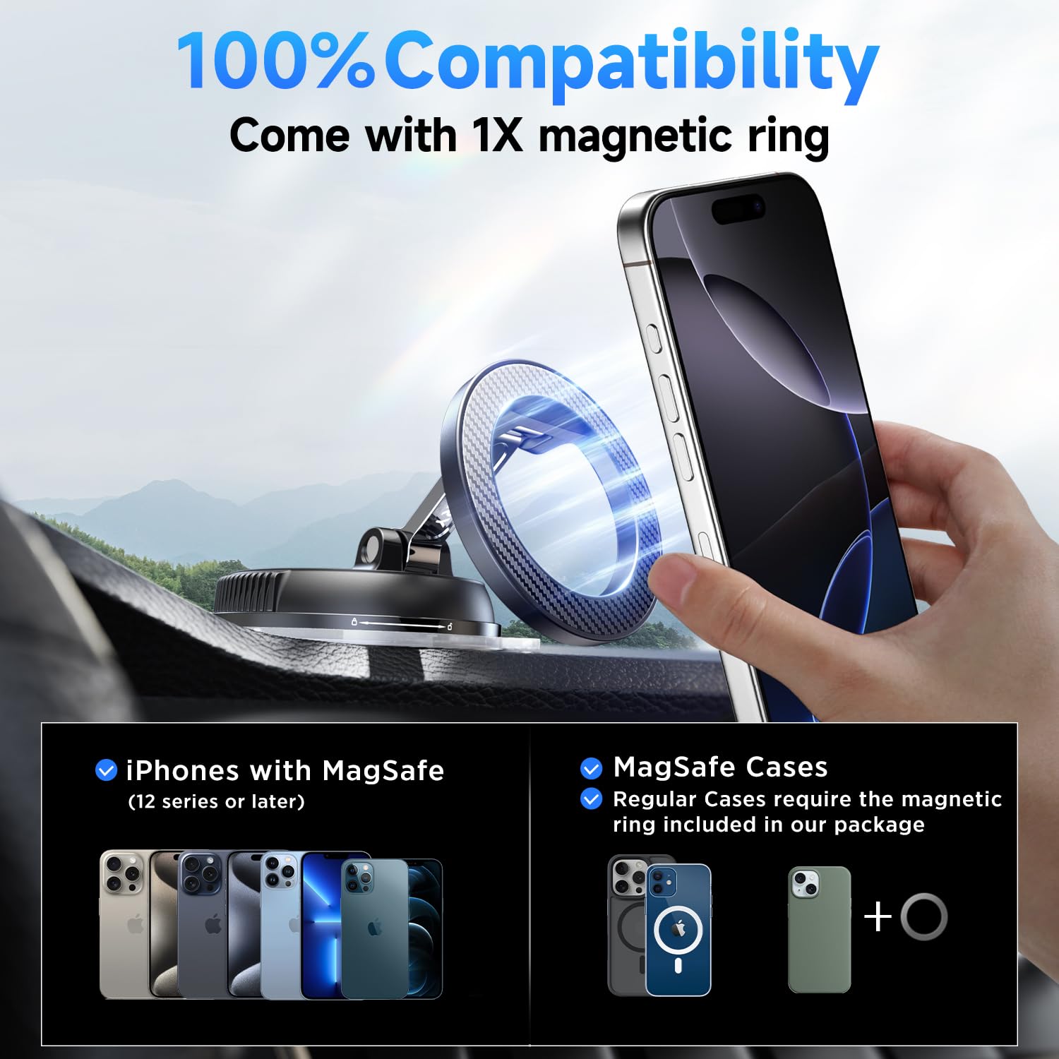 Soporte de Teléfono para Coche Magsafe Ajustable 360 Grados iPhone 16 Pro Max 15