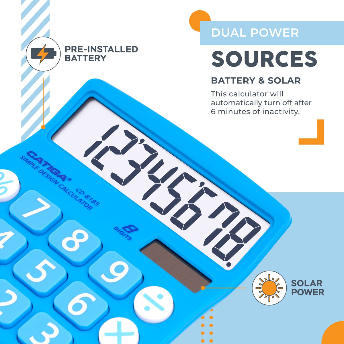 Calculadora CATIGA Solar Digital LCD Botones Grandes 8 Dígitos para Hogar, Oficina y Escuela