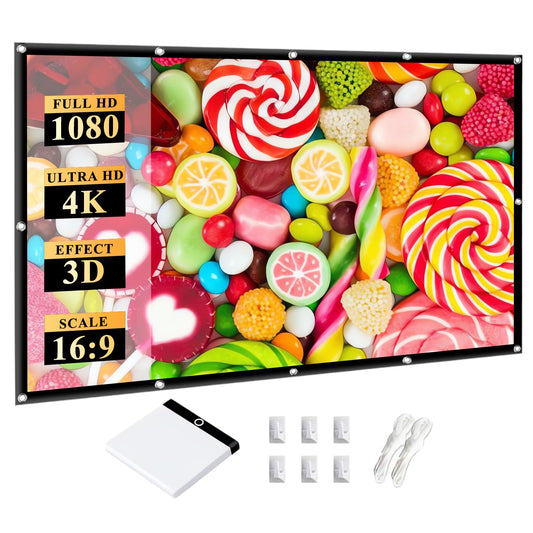 visualización de proyección portátil para exteriores de 150 pulgadas: 16:9 plegable con soporte antiarrugas de doble cara para cine en casa