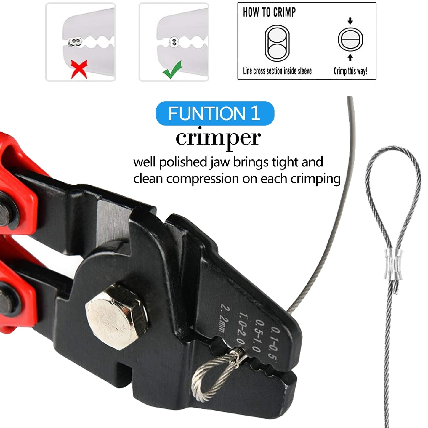 Kit de herramientas para prensar cuerda de alambre, con cable de acero inoxidable 1/16-304 5029.2 cm (núcleo de 7 x 7 filas), 100 tapones de aluminio para manguito de bucle (cuerda de 5029.2 cm 100
