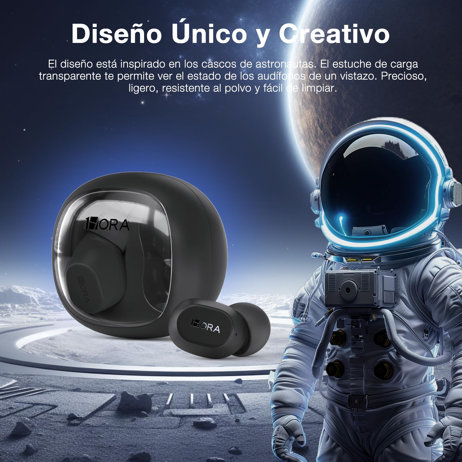 Audífonos In-Ear 1 Hora Bluetooth 5.3 Negro Mate para Música y Llamadas