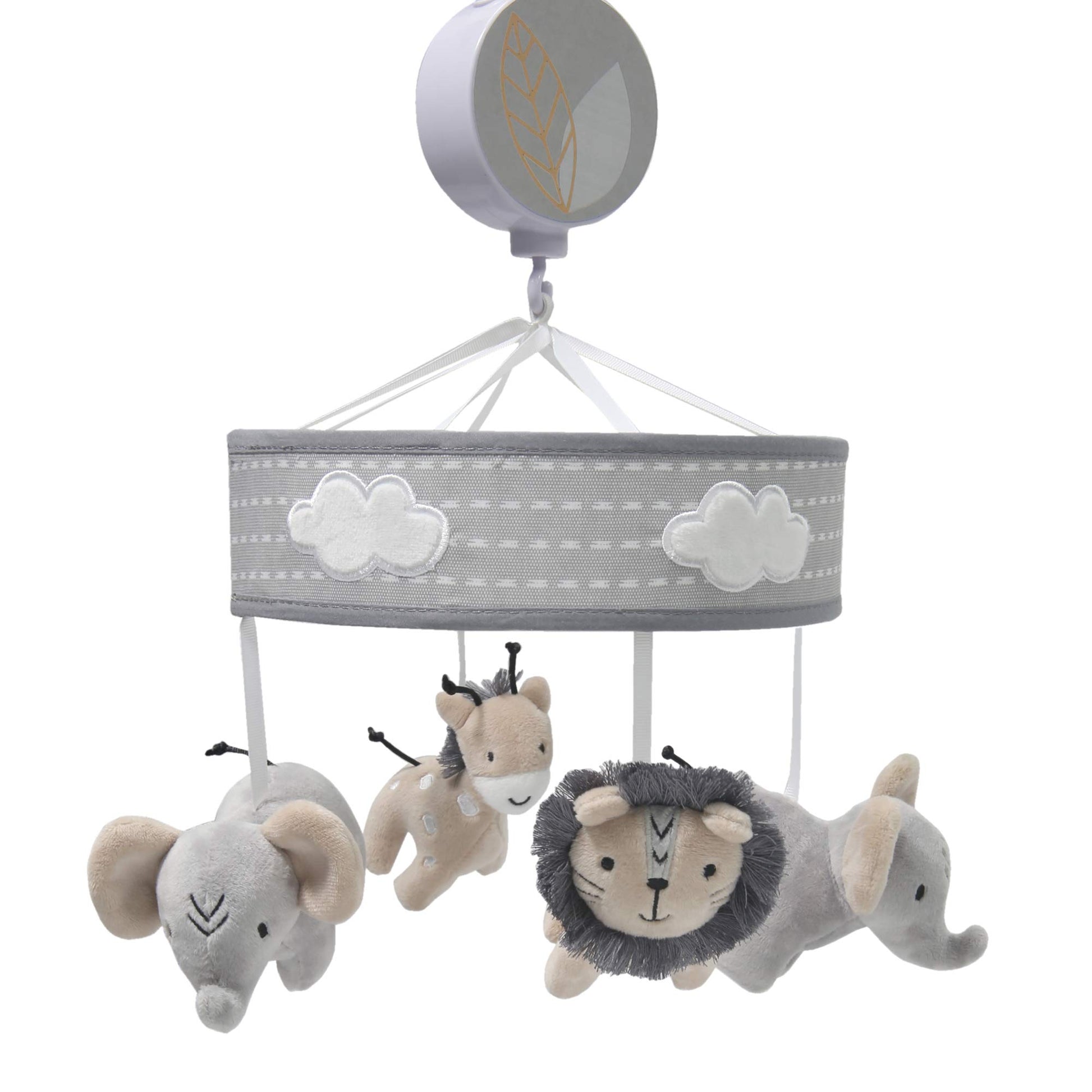 Lambs & Ivy Jungle Safari Musical Baby Crib Mobile - Grey, Beige, White, Animals