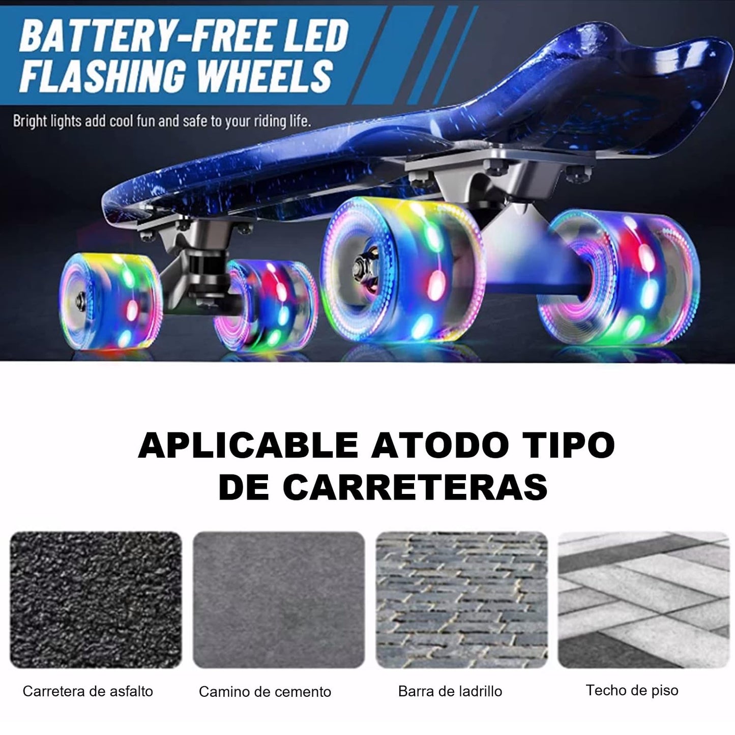 Patineta Skateboard PP Viento de Cielo Estrellado Llantas Luminosas LED para Jóvenes Niños