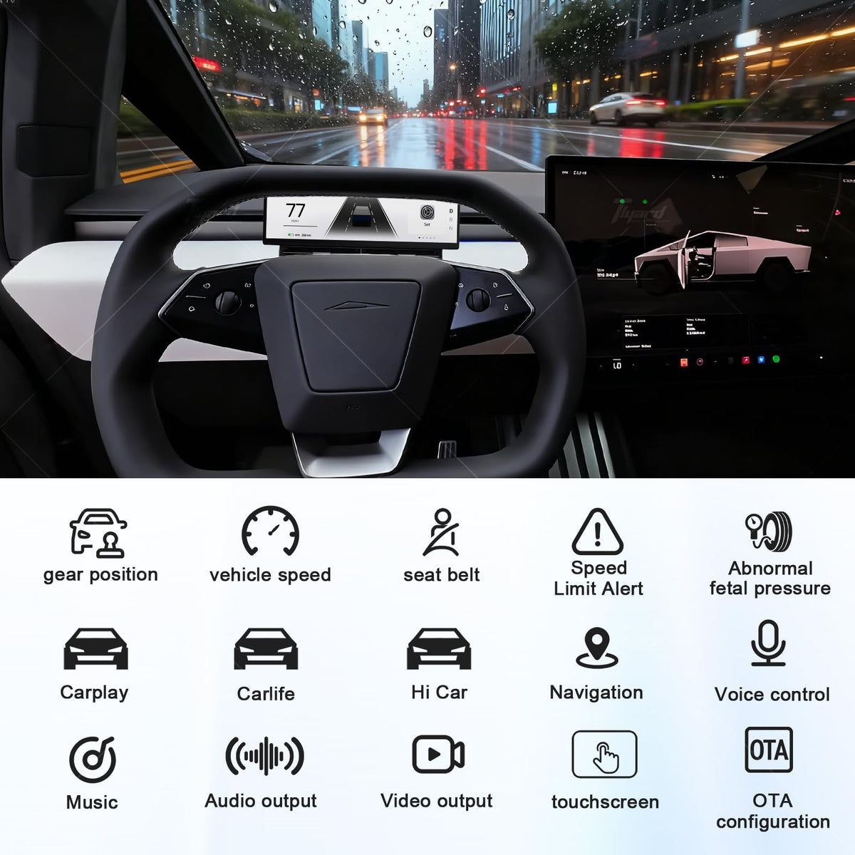 Pantalla Head Up Display Tlyard Negra 10.88 Pulgadas HUD Carplay para Tesla Modelo 3, 3 Highland, Y, Y Juniper y Cybertruck