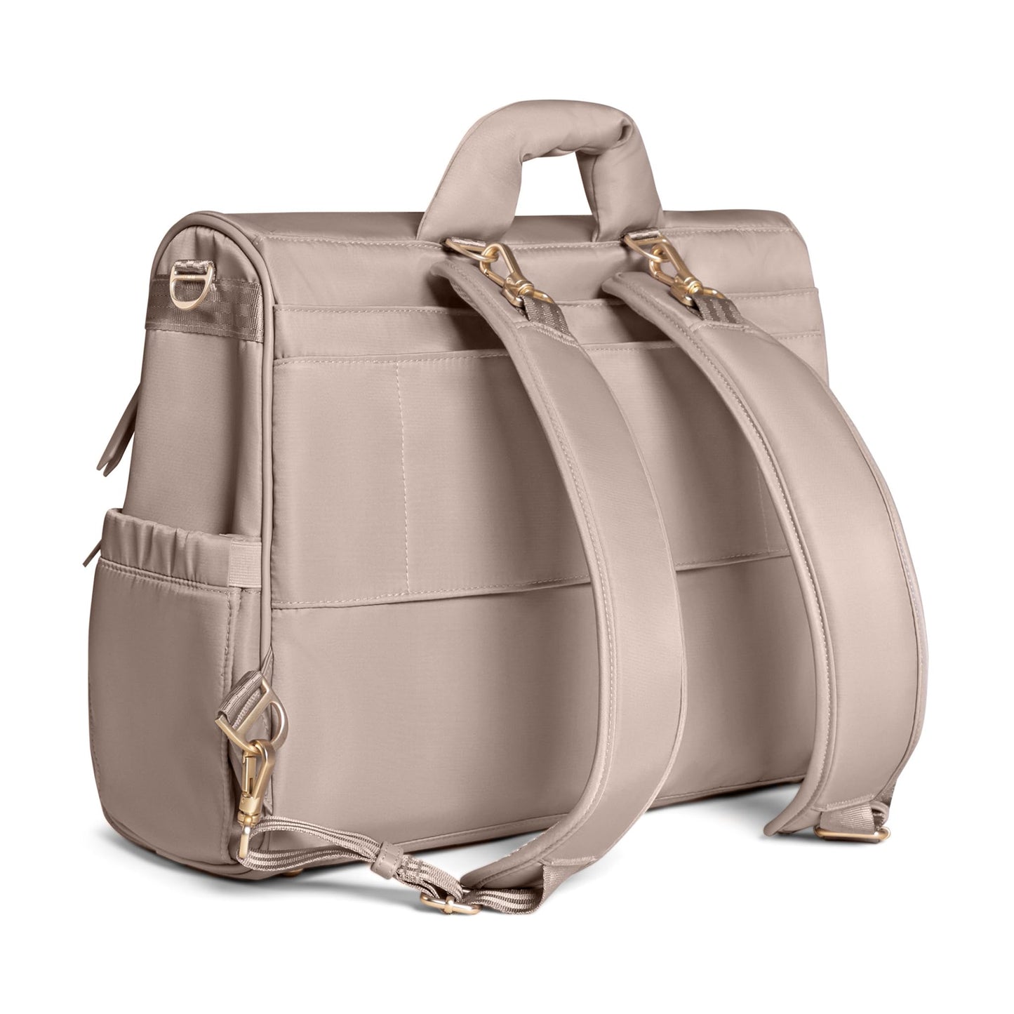 JuJuBe - Bolsa de pañales convertible con cambiador portátil, mochila de viaje, para llevar biberones, pañales, chupetes, aperitivos, color gris pardo, regalo del día de la madre