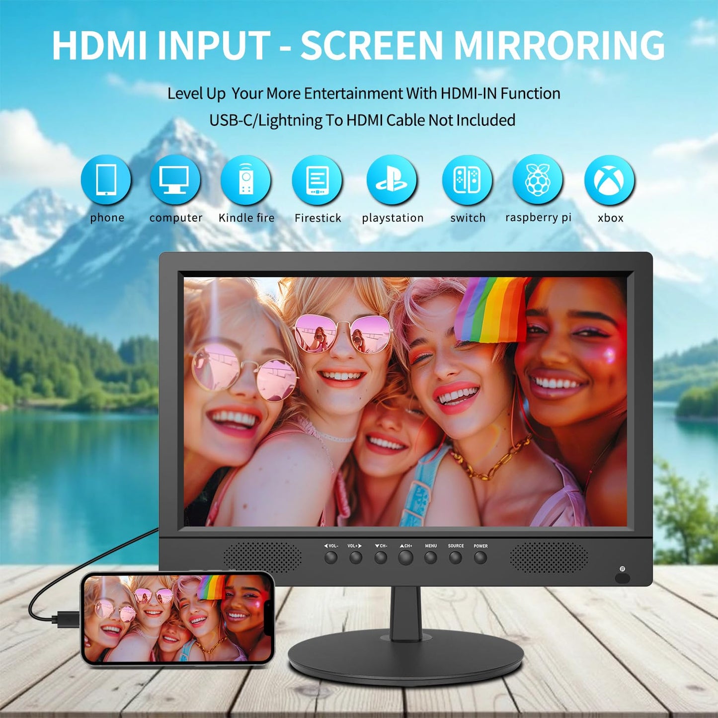 Jexiop TV de visualización plana de 16 pulgadas, televisor pequeño con control remoto, perfecto Full HD 1080P para cocina, entrada de adaptador de CA de doble alimentación DC-12V y CA para tu RV y