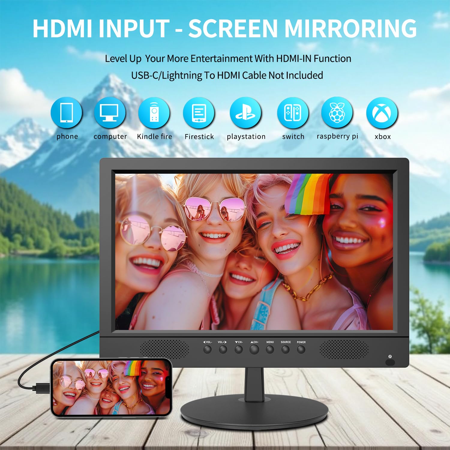 Jexiop TV de visualización plana de 16 pulgadas, televisor pequeño con control remoto, perfecto Full HD 1080P para cocina, entrada de adaptador de CA de doble alimentación DC-12V y CA para tu RV y