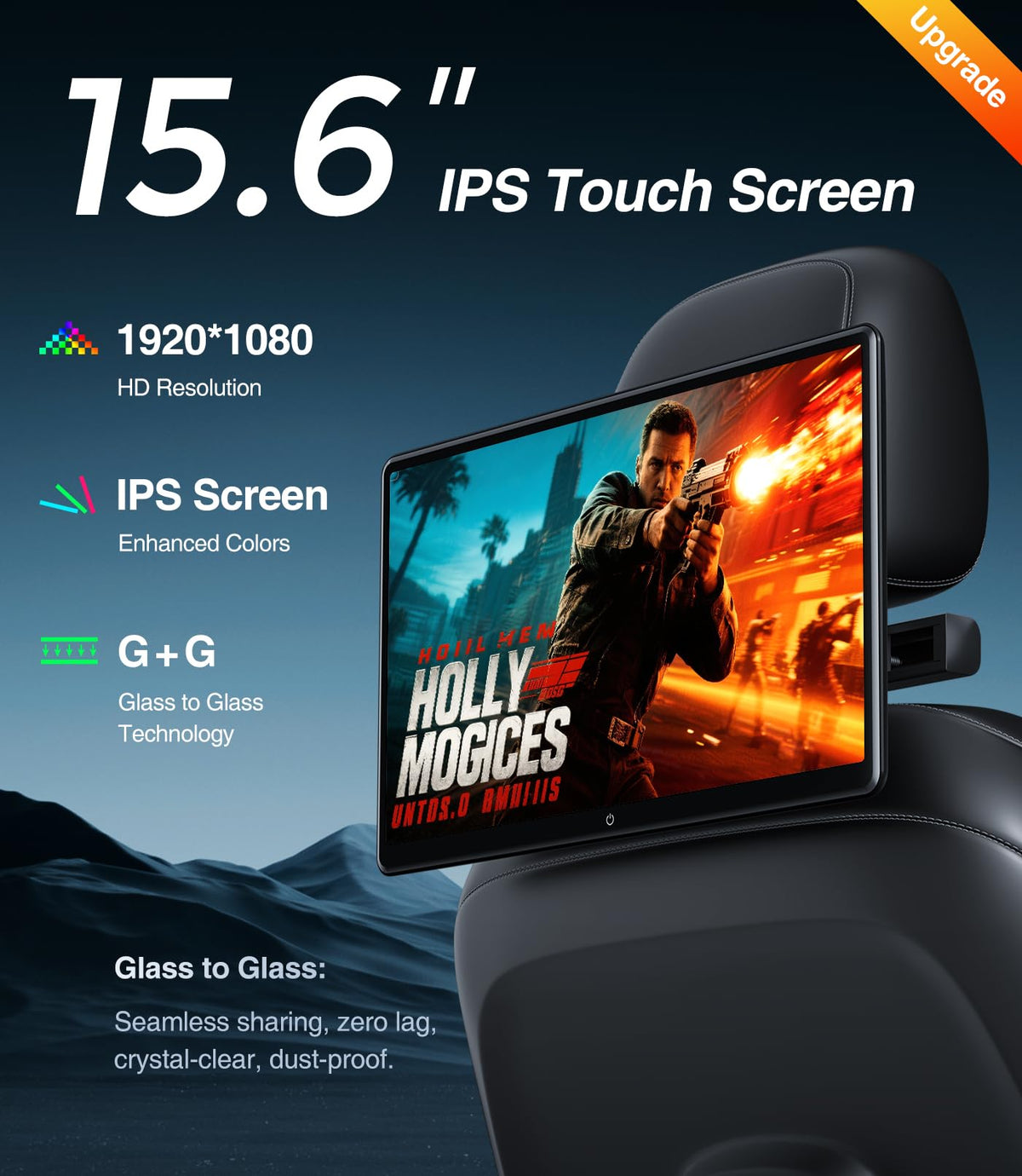 Monitor de Reposacabezas Android 13 Compatible con Teléfono Inalámbrico y Sincronización de Espejo HDMI Bluetooth