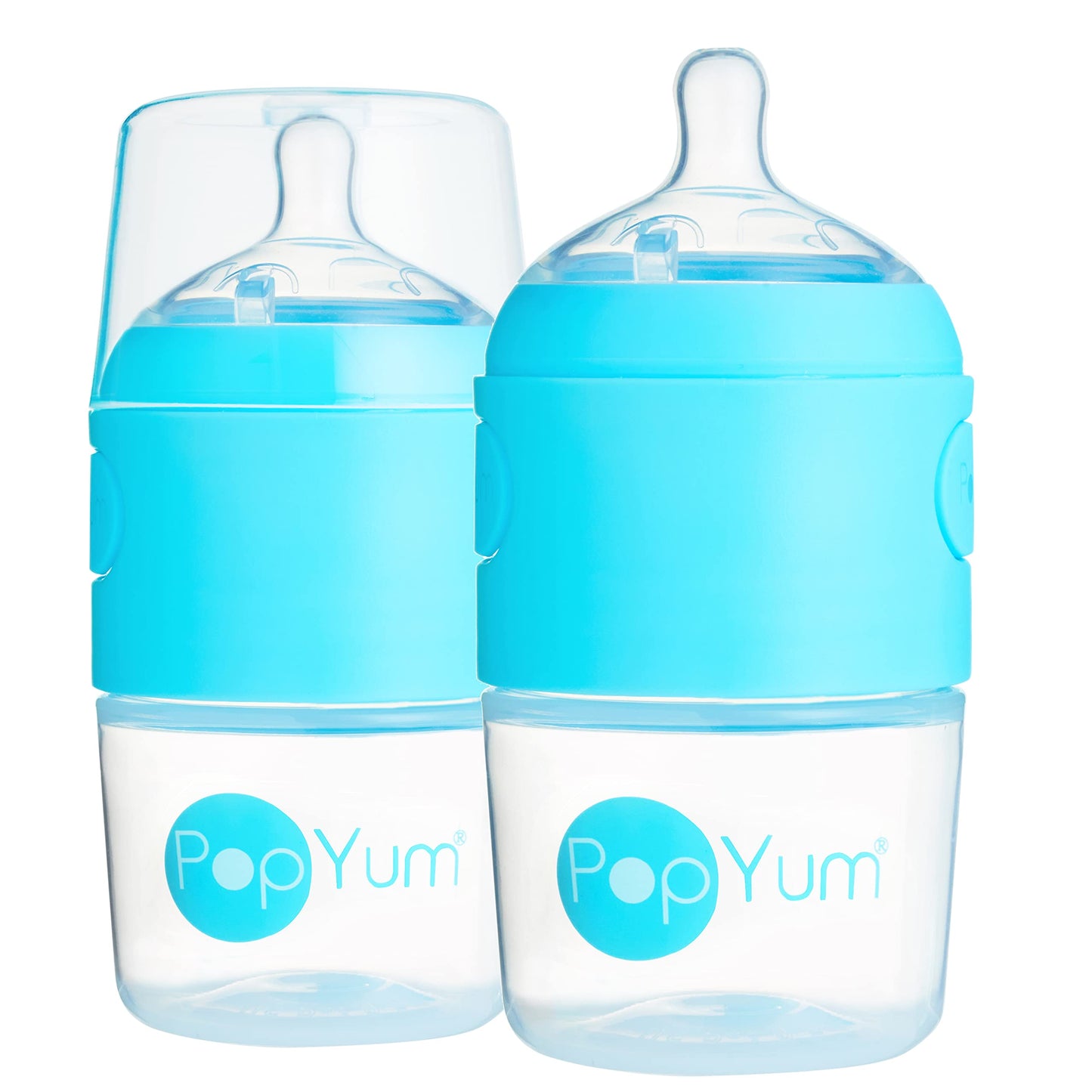 PopYum Biberones Anticólicos De 147 Ml Para Preparar, Mezclar Y Dispensar Fórmula, Paquete De 2 Con Tetinas De Flujo Lento N.° 1, 150 Ml, Sin Bpa, Cierre Natural