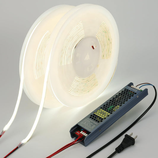 BENLUN Tira LED COB Difusa 24V 20 Metros (10 Metros x 2), 6000K Blanco Frio Luces LED Exterior Silicona Lechosa Impermeable, CRI 93 Luz de LED con Transformador para Habitacion Decoración