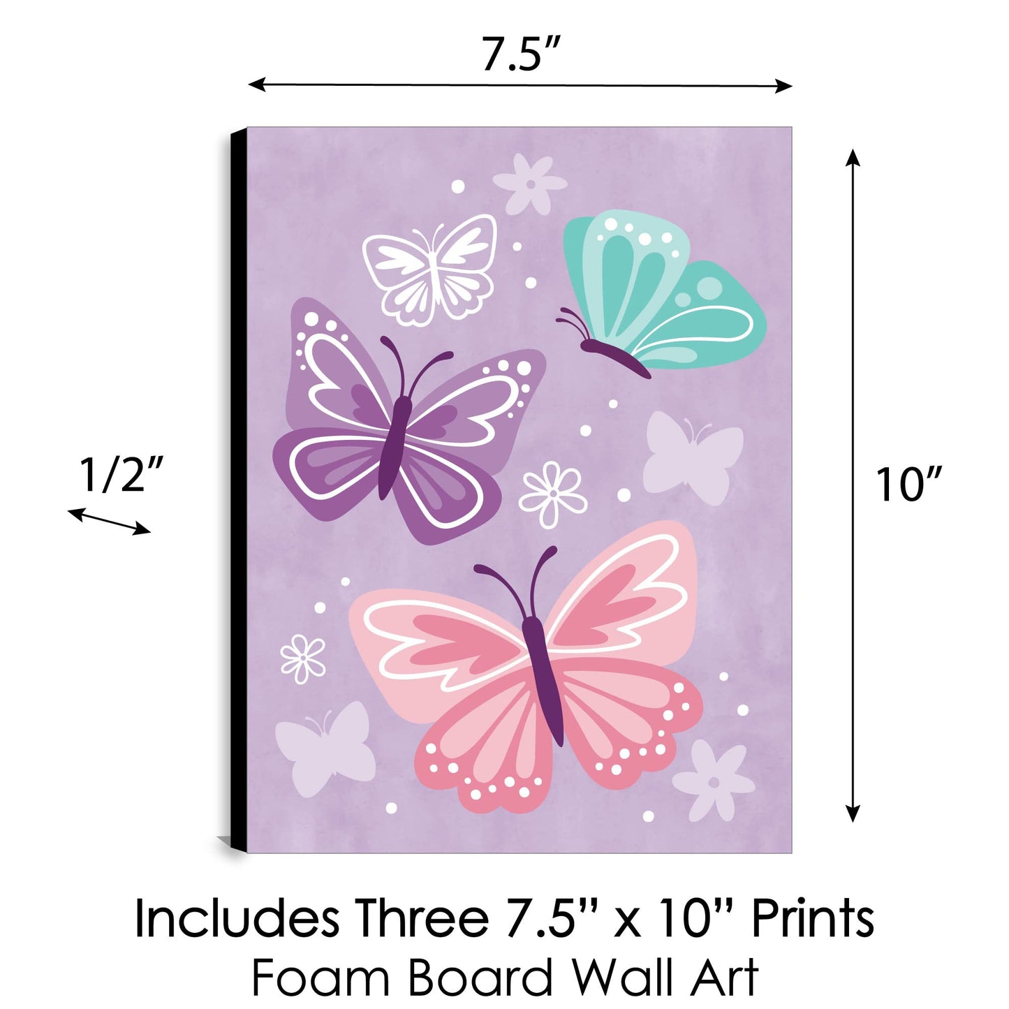 Big Dot of Happiness Beautiful Butterfly - Arte de pared floral para guardería y decoración de habitación de los niños, 7.5 x 10 pulgadas, juego de 3 impresiones