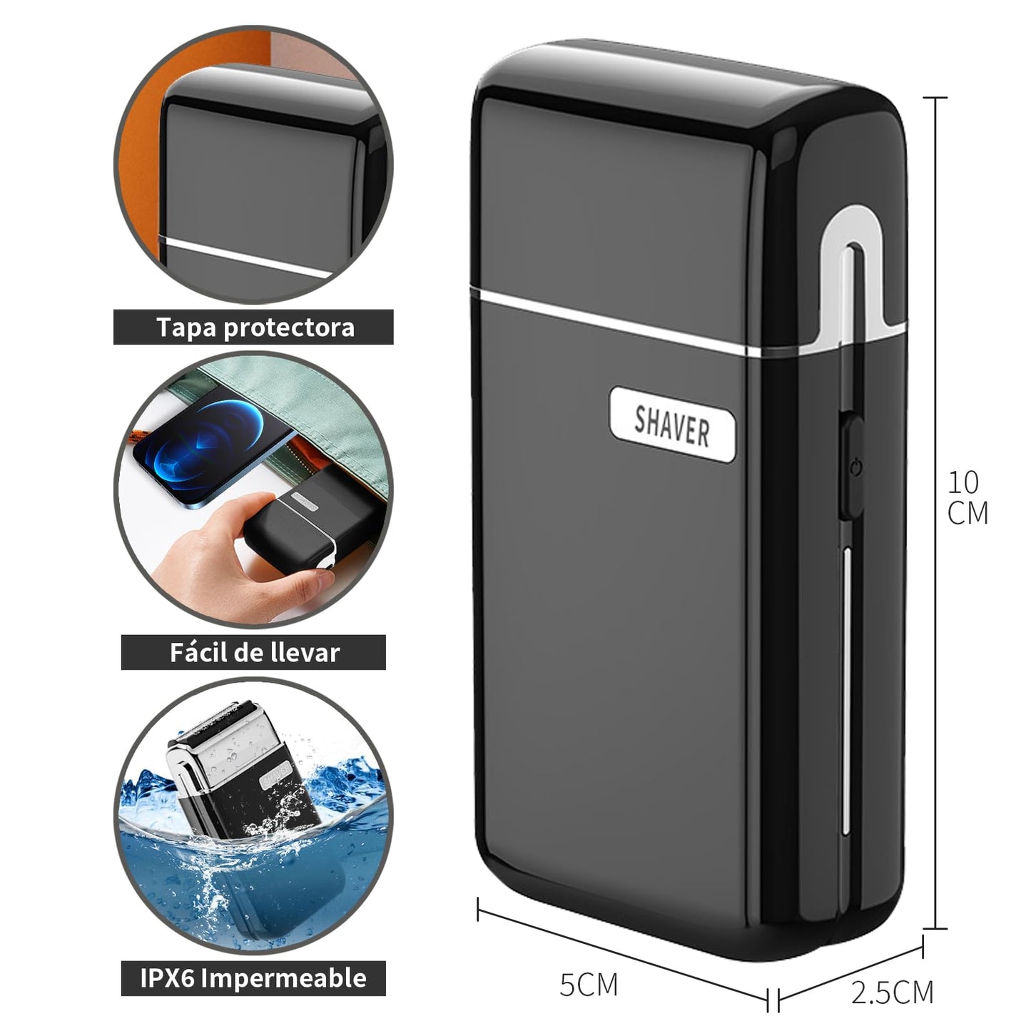 NINOMO Mini Afeitadora Eléctrica, Rasuradoras Portátiles para Hombre（Negro）