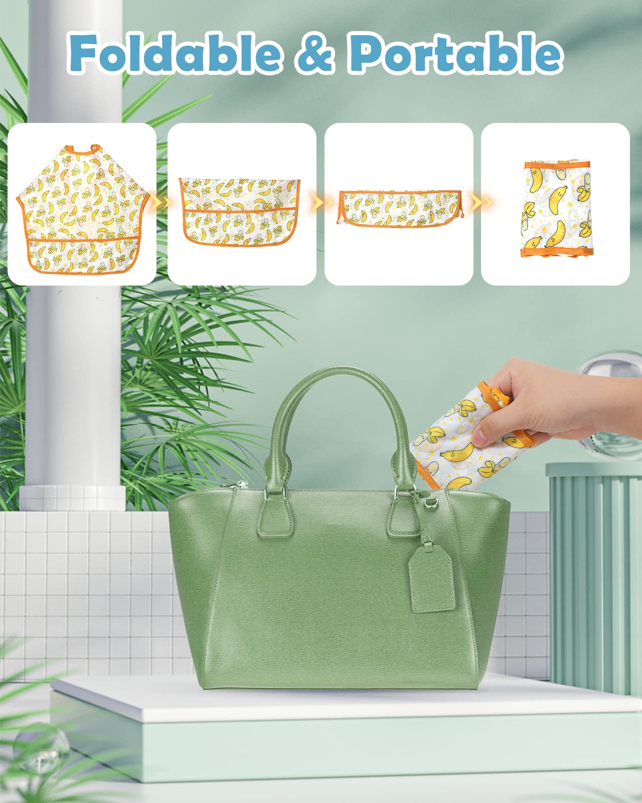 Lictin Unisexos Baberos, Baberos para Bebe, Baberos Bebe Niño Impermeable, Baberos Bebes con Mangas, Larga Impermeables con Escote Ajustable para Niños Niñas de 0-24 Meses (5 Piezas)