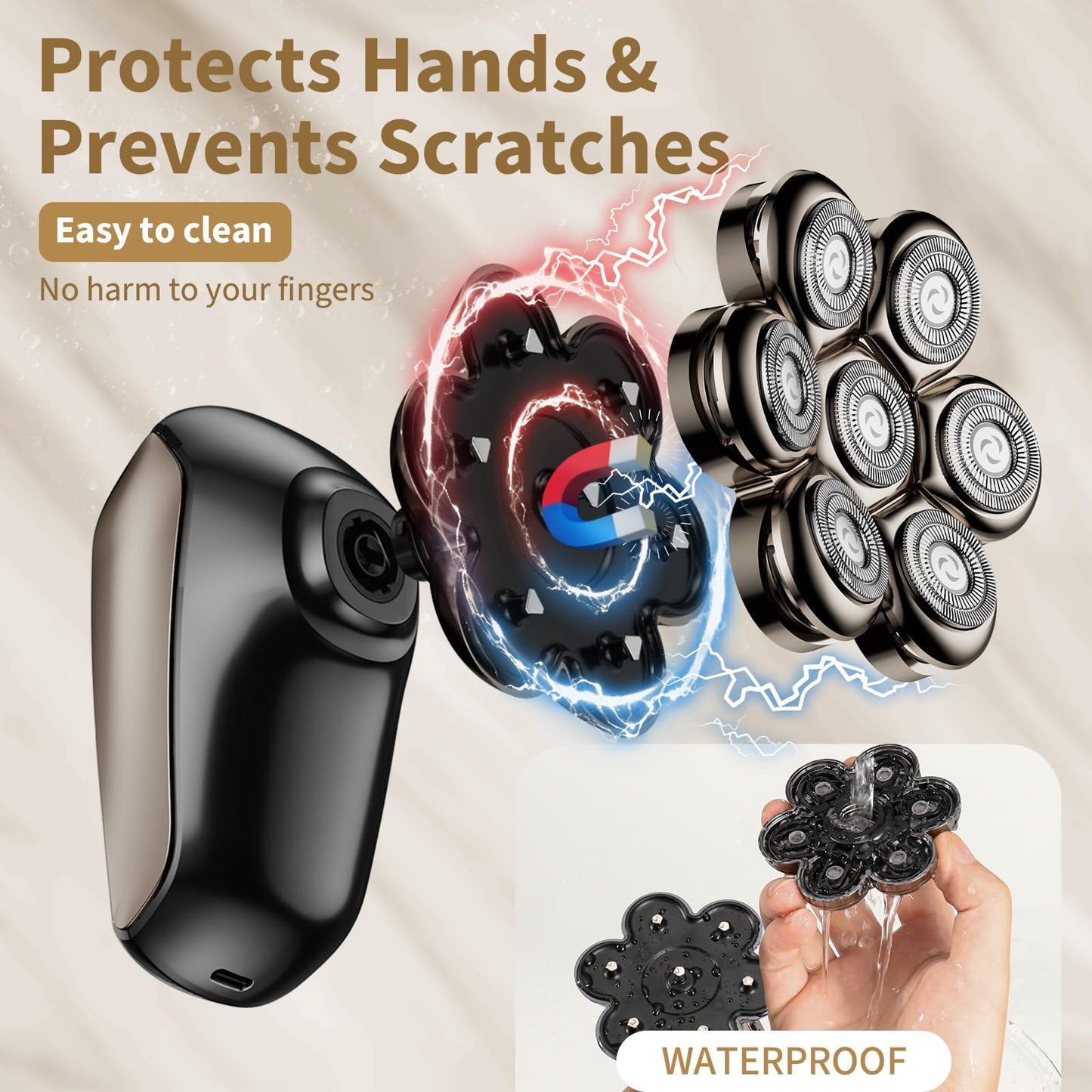 SHPAVVER - Afeitadoras de cabeza para hombres calvos: 5 en 1 - Afeitadora eléctrica desmontable IPX7 impermeable en húmedo seco para calder - Pantalla LED y cuchillas de precisión rotativas (negro