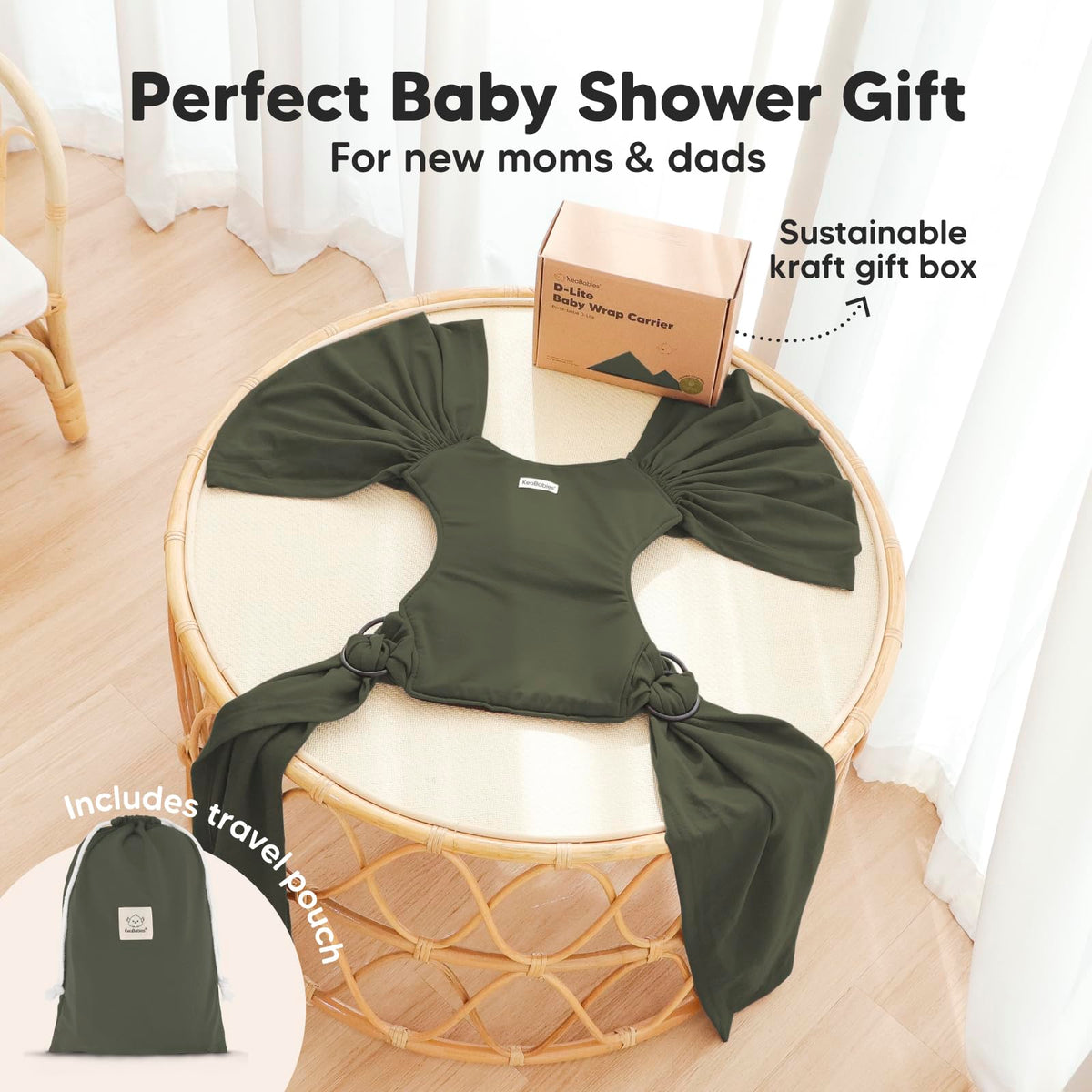 KeaBabies Fular para Bebé con Anillo y Correa Ring Sling, Portabebés D-Lite