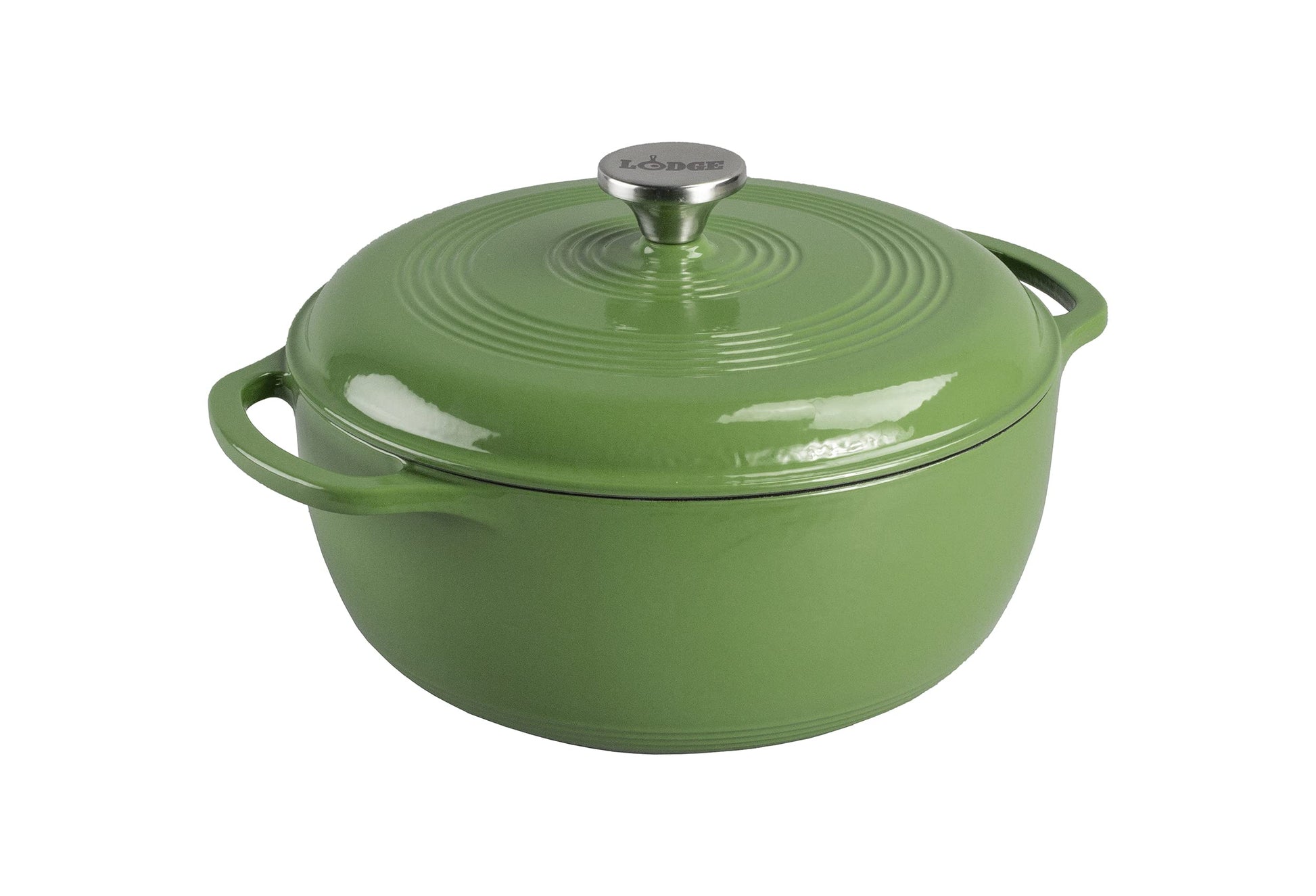 Lodge - Horno holandés de hierro fundido esmaltado de 6 cuartos con tapa, asas dobles, apto para horno hasta 500 °F o en estufa, uso para marinar, cocinar, hornear, refrigerar y servir - abeto