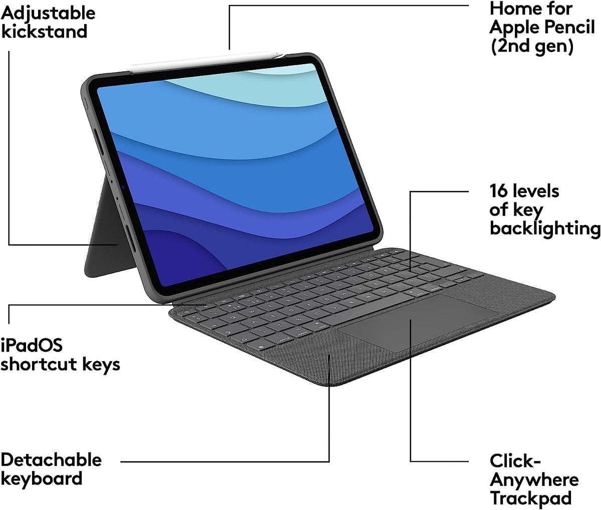 Teclado Folio Logitech Combo Touch iPad Pro 11 Pulgadas Gris Reacondicionado