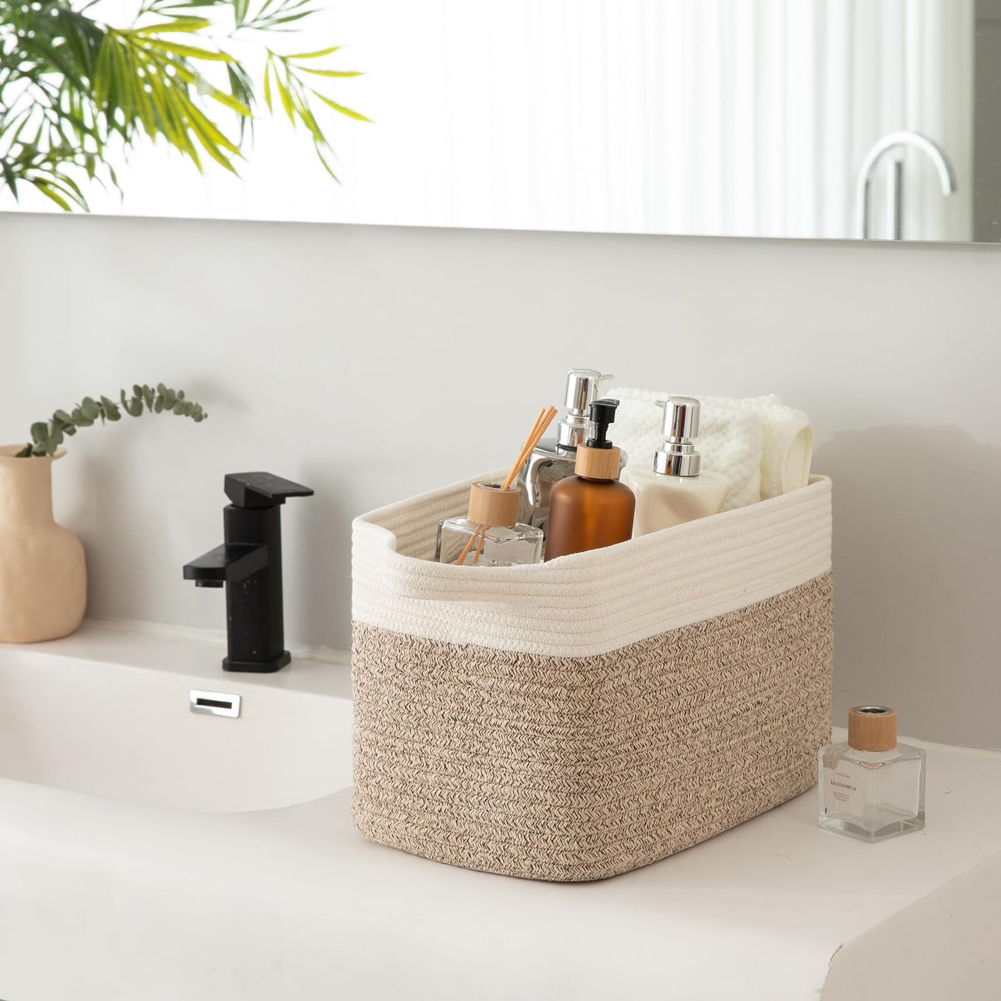 OIAHOMY - Paquete de 3 cestas de almacenamiento para organizar, 13 x 9.85 x 8.7 pulgadas, cesta tejida con asas, contenedor de almacenamiento de juguetes, cesta elegante para decoración de habitación