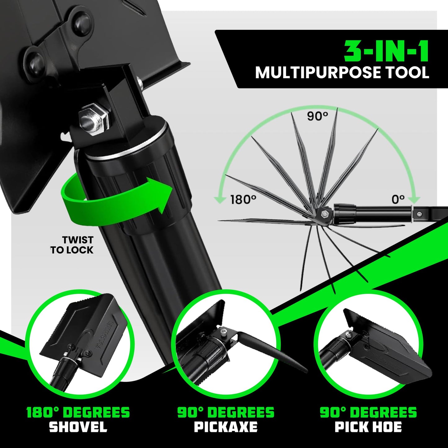 Pala Plegable Rhino USA Verde Militar Multiusos de Acero Carbono para Camping, Jardinería y Supervivencia
