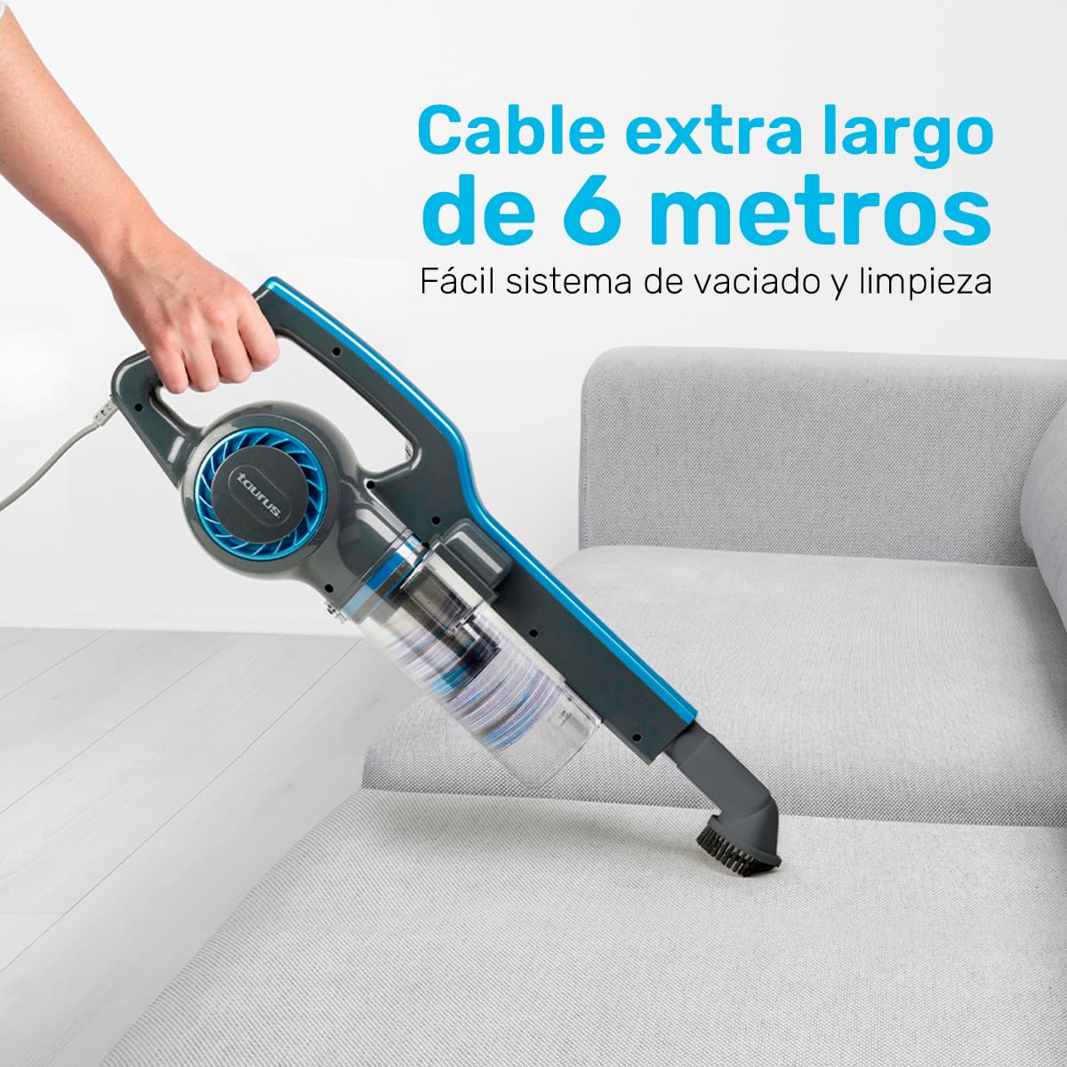 Taurus Liberty | Aspiradora Ciclónica 3 en 1 | Escoba + Mano + Esquinero | Filtro HEPA | Ultra Ligera 2.5 kg | 6 m de Cable | Limpieza Profunda sin Esfuerzo