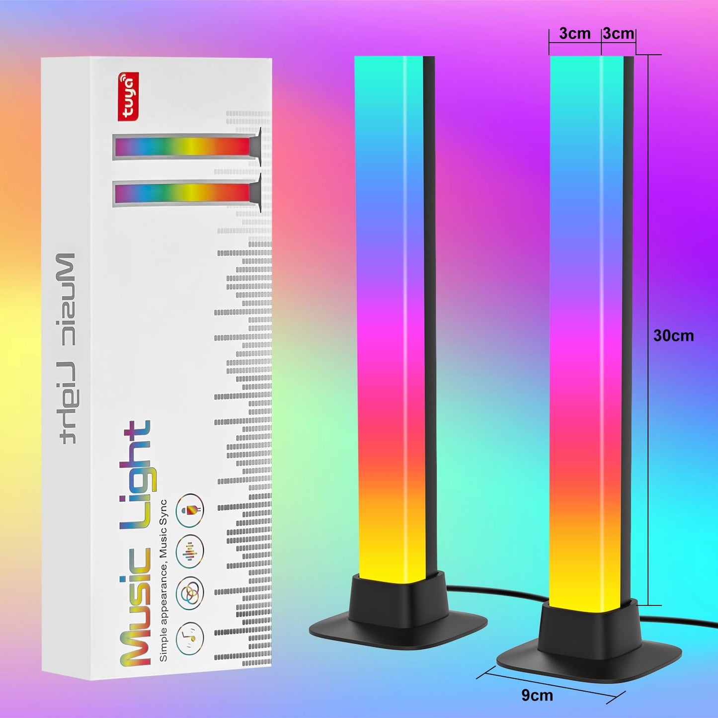 KUAEAY Barras de Luces LED Inteligente,Tira LED para TV,30CM RGB de Luz, Control de Aplicacion y Voz, 10 Modos de Escena, 4 Modo de Música,Lampara Gamer para Habitación Gaming,TV/PC