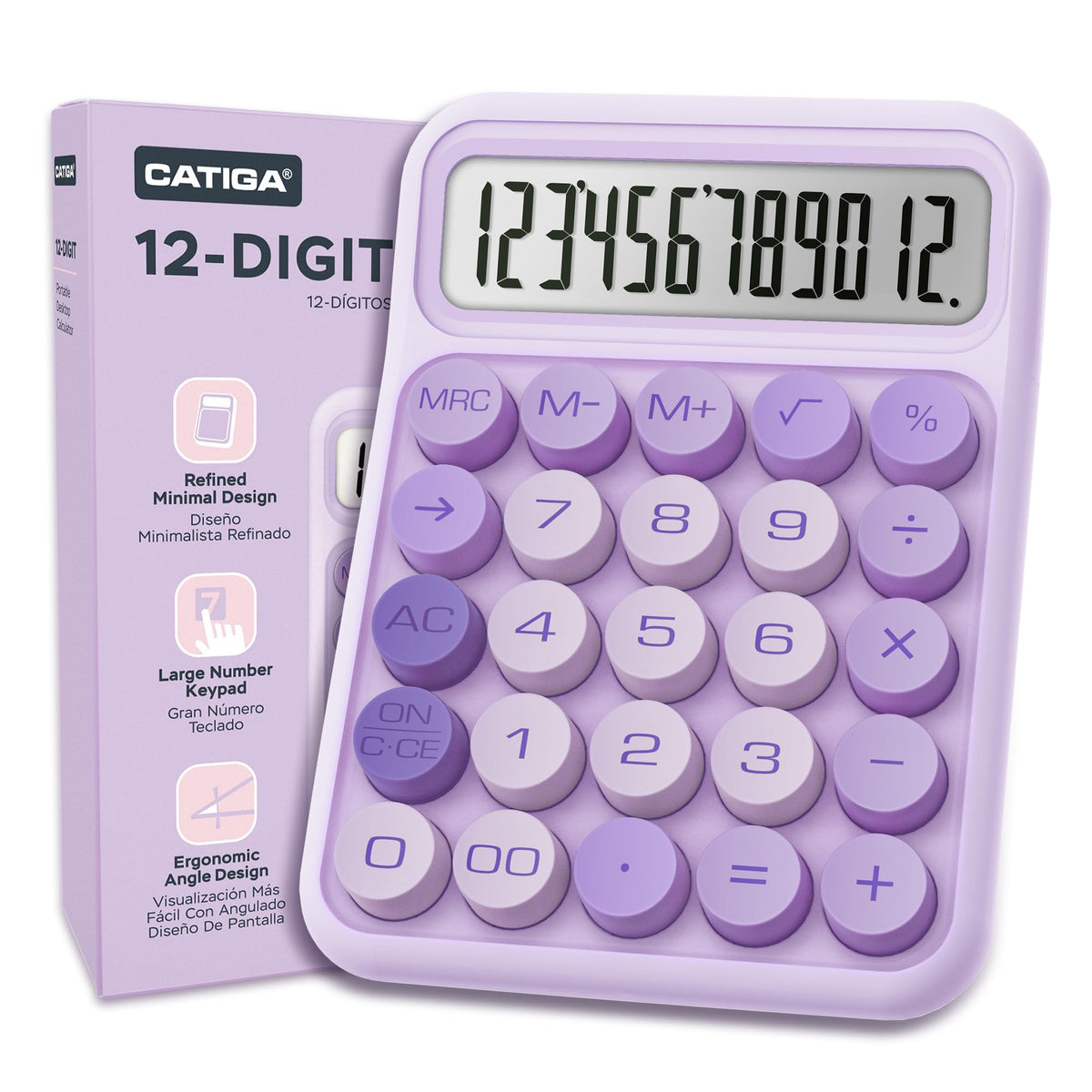 Calculadora CATIGA Morada con Visualización LCD Grande y Botones Grandes para Oficina o Aula
