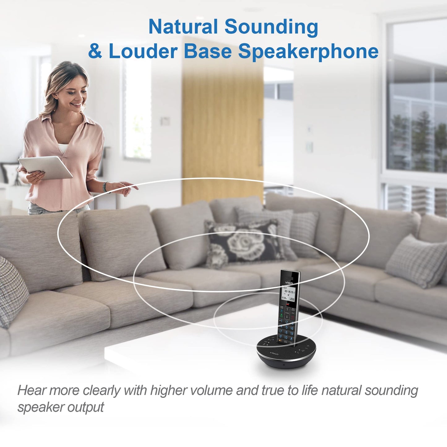 VTech LS6381 DECT 6.0 Teléfono inalámbrico con altavoz Bluetooth con cancelación de eco, reducción de ruido, transmisión de música. Perfecto para PC/teléfono fijo/llamadas celulares. Sistema de contestación, bloqueador de llamadas inteligente