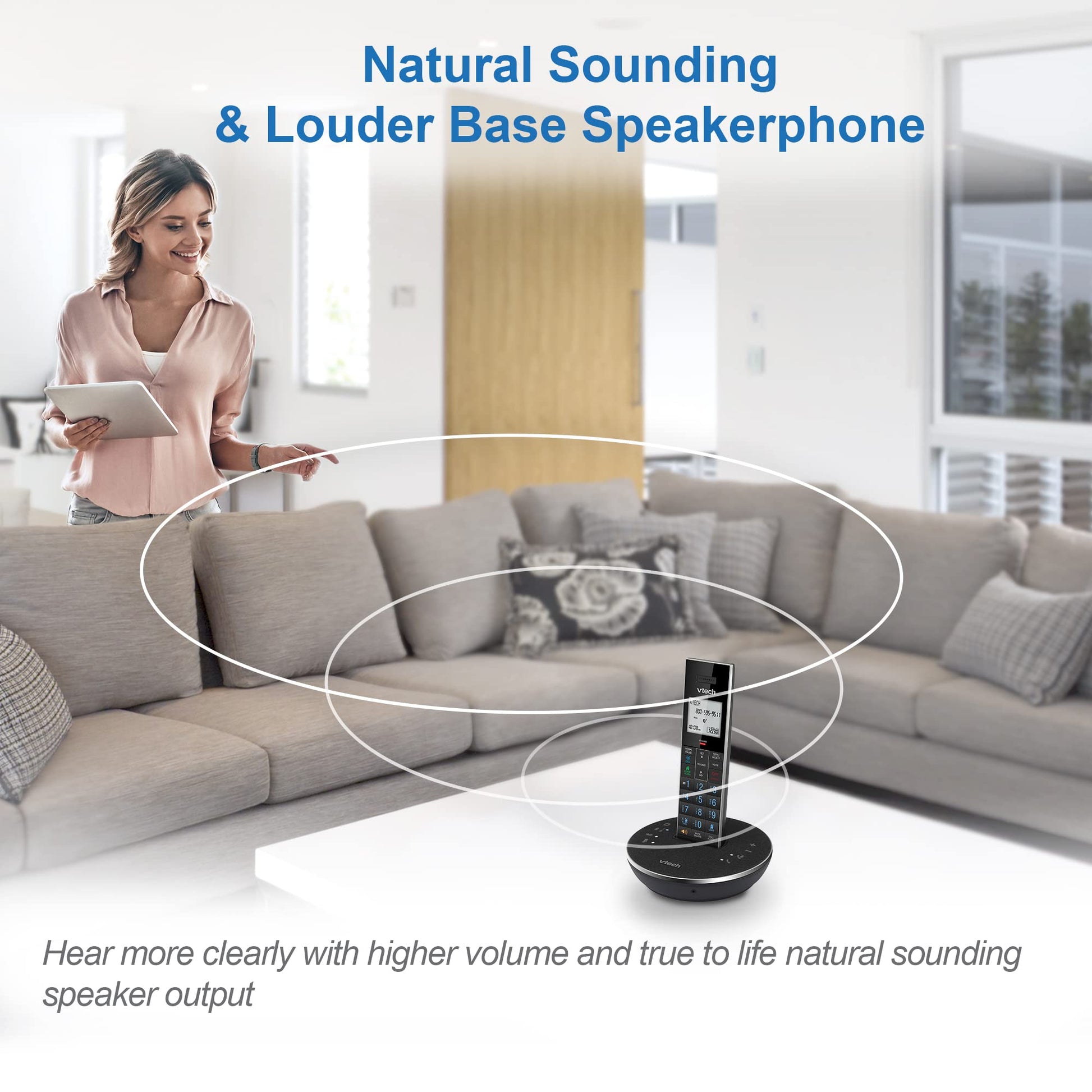 VTech LS6381 DECT 6.0 Teléfono inalámbrico con altavoz Bluetooth con cancelación de eco, reducción de ruido, transmisión de música. Perfecto para PC/teléfono fijo/llamadas celulares. Sistema de contestación, bloqueador de llamadas inteligente