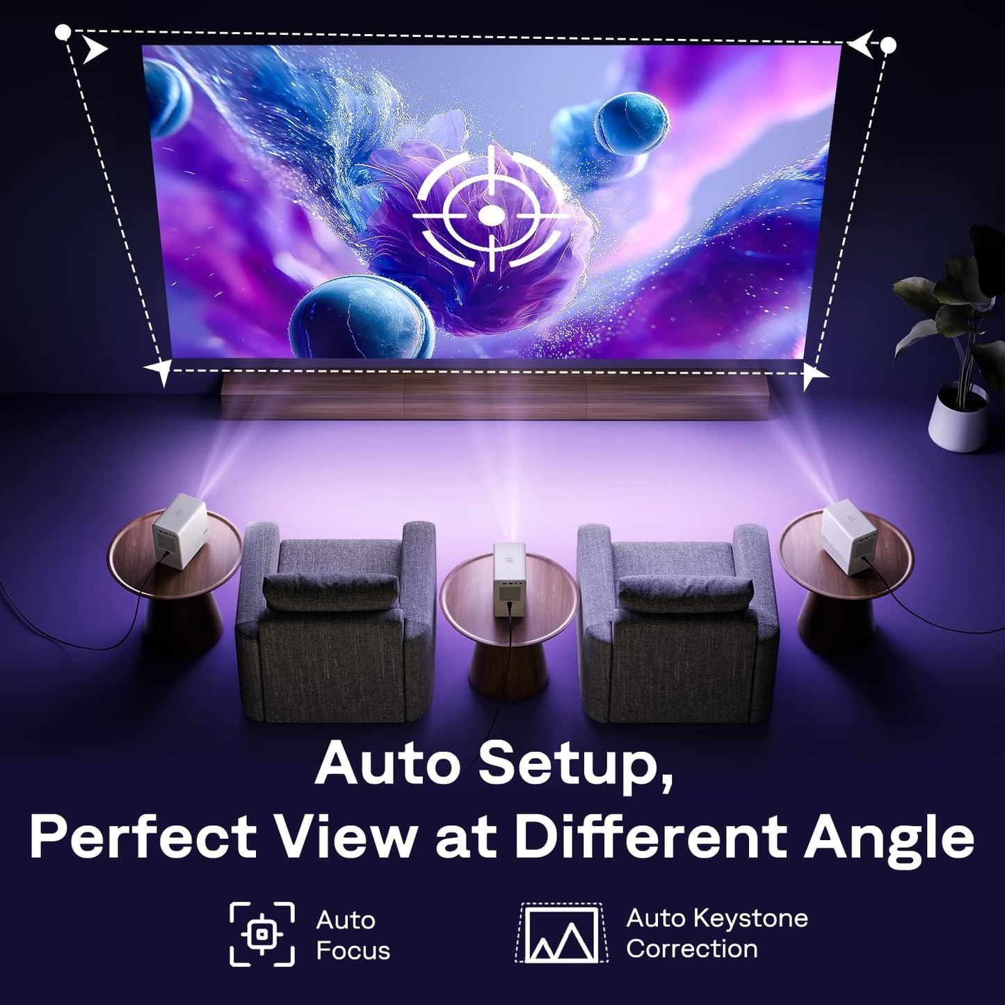 Proyector inteligente Aurzen Roku TV con Wifi y Bluetooth, experiencia de transmisión Roku D1R Cube incorporada, motor óptico sellado, 1080P FHD, audio Dolby, mini proyector portátil para películas en
