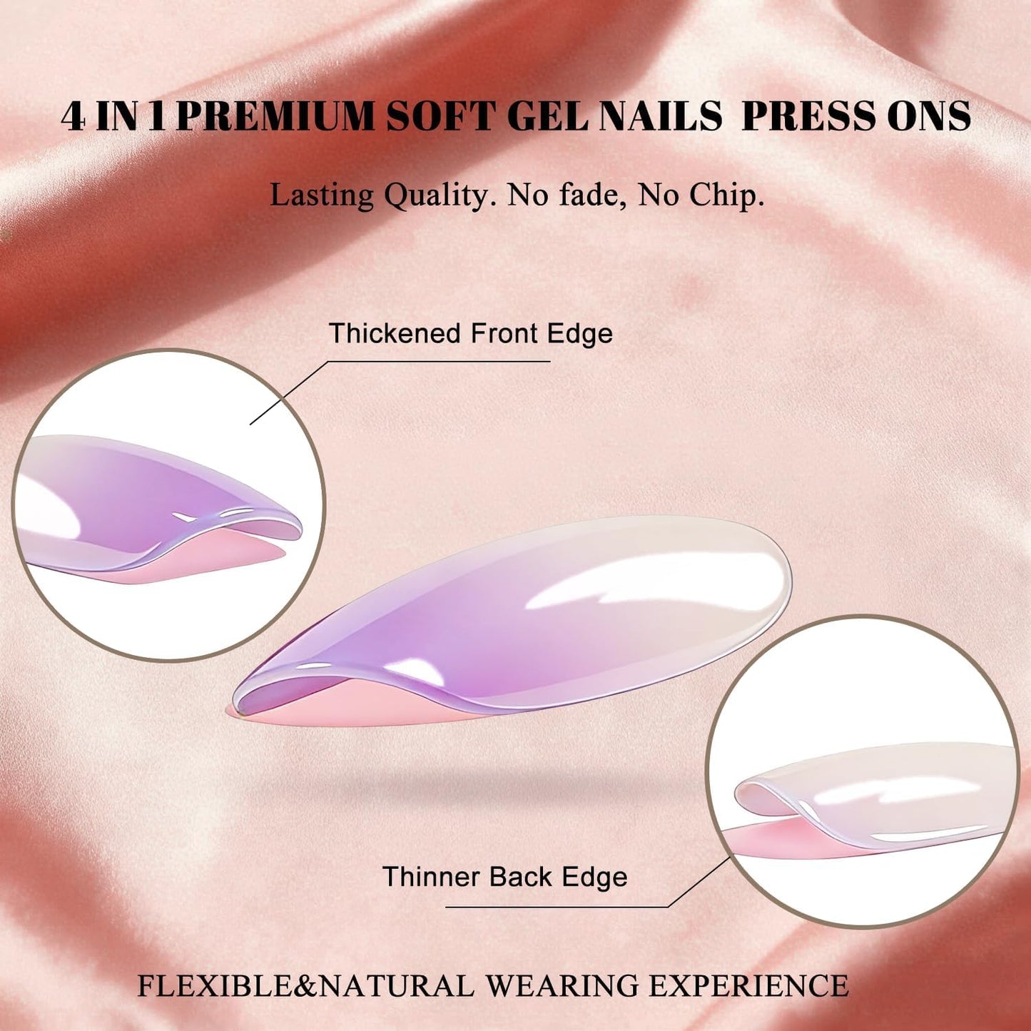 JOYVVEW Uñas postizas Ombre Press on Nails cortas cuadradas, uñas postizas lila degradadas esmaltadas con pegamento para uso diario de mujeres, uñas postizas francesas gruesas reutilizables de color r