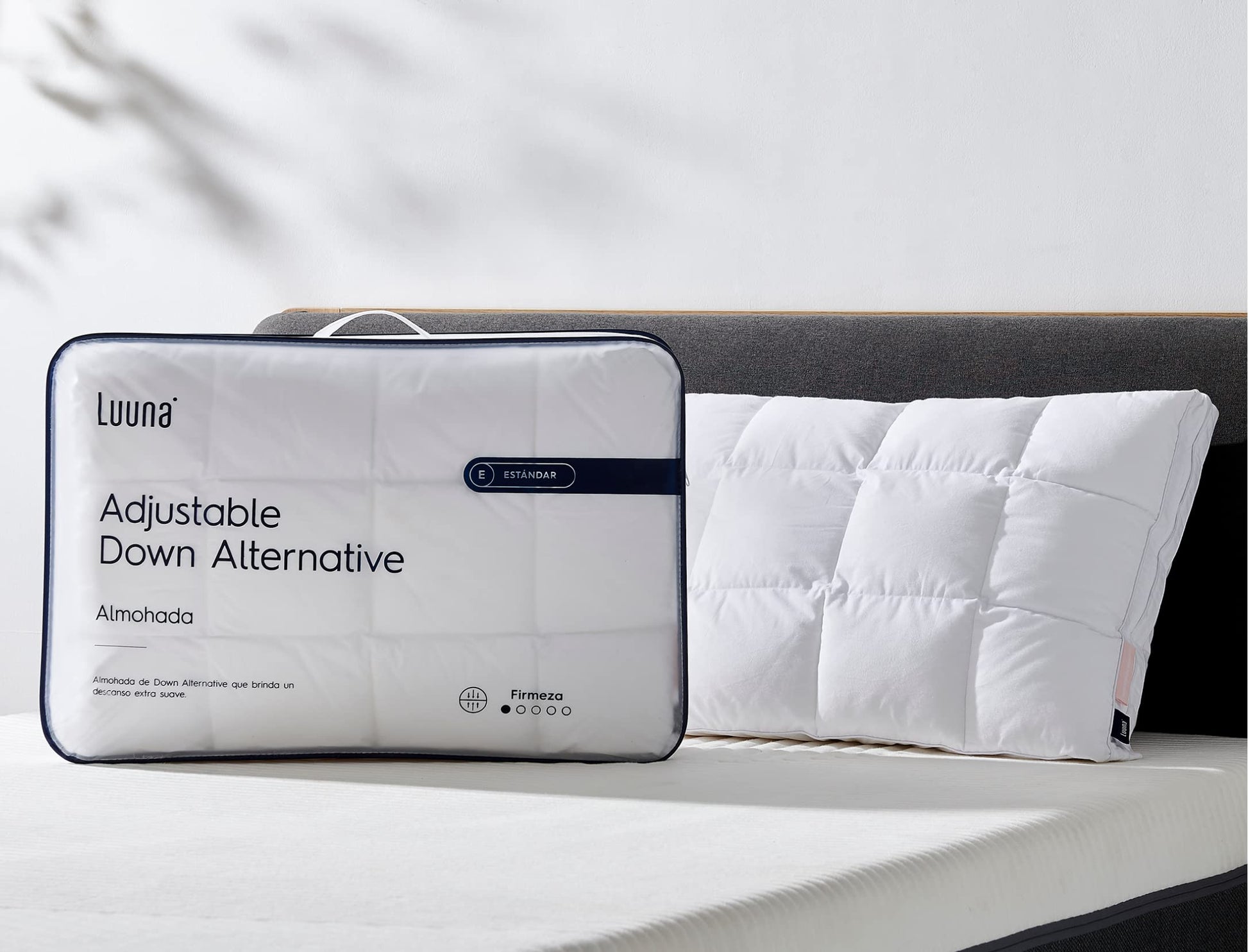 Luuna Almohada Ajustable Down Alternative, Funda 100% algodón, Alto Confort y Relleno Ajustable, Hipoalergénica y antiácaros, Blanco, King Size