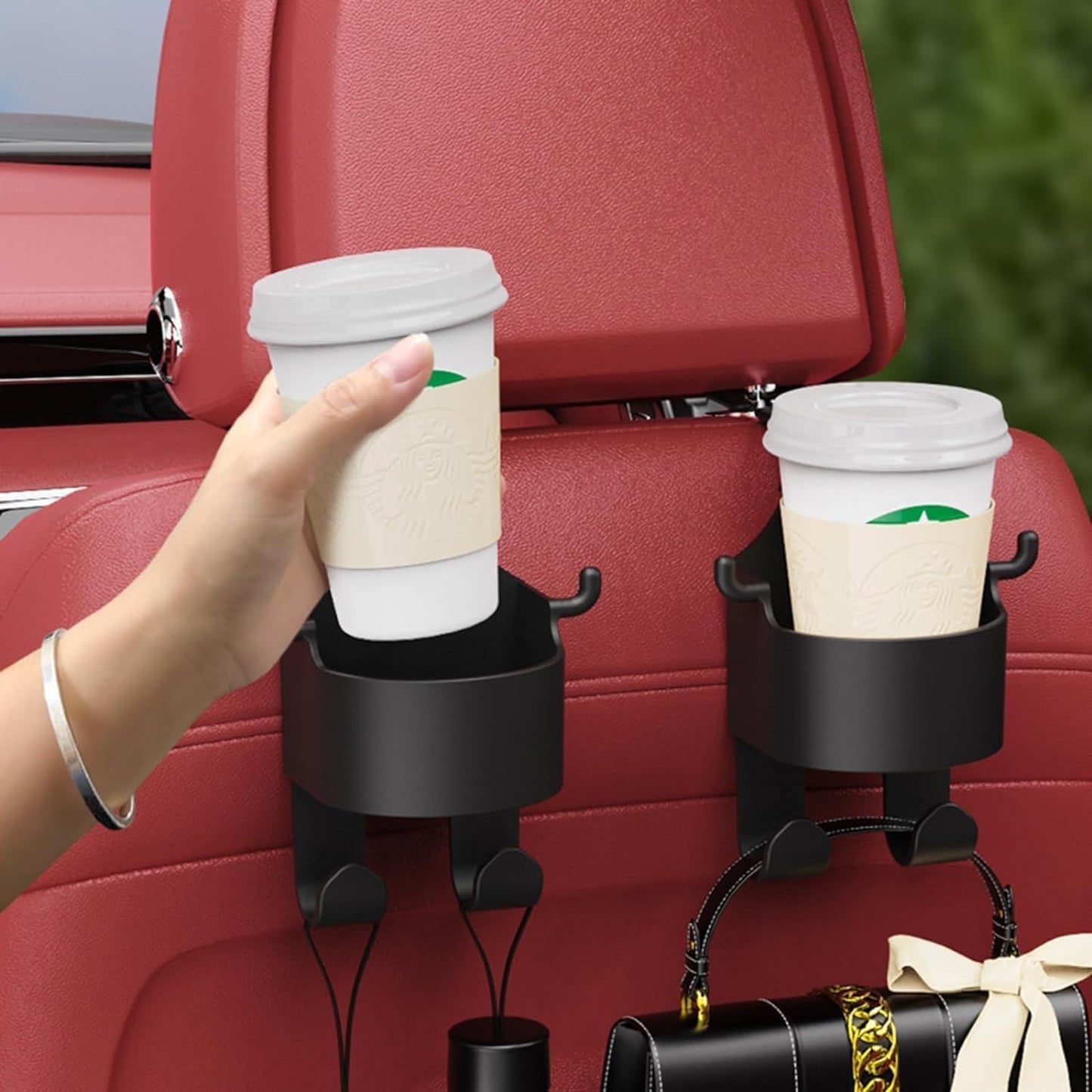 Gancho Multifuncional Walquicks Negro con Soporte para Taza y Portavasos para Respaldo de Asiento de Automóvil