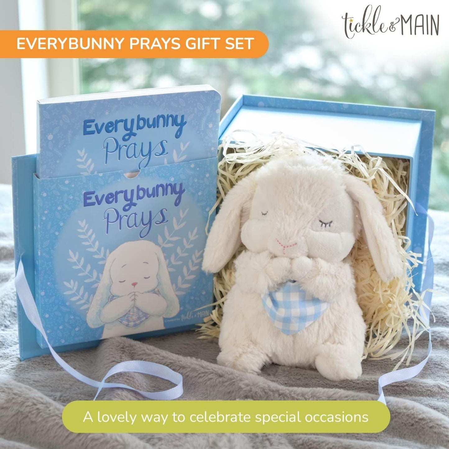 Tickle & Main Everybunny Prays Bunny Peluche y Juguete Musical - Azul, 7 Pulgadas de Felpa y Libro ilustrado, Recites Now I Lay Me Down to Sleep - Regalos de Bautismo para niños - Regalos de Bautizo
