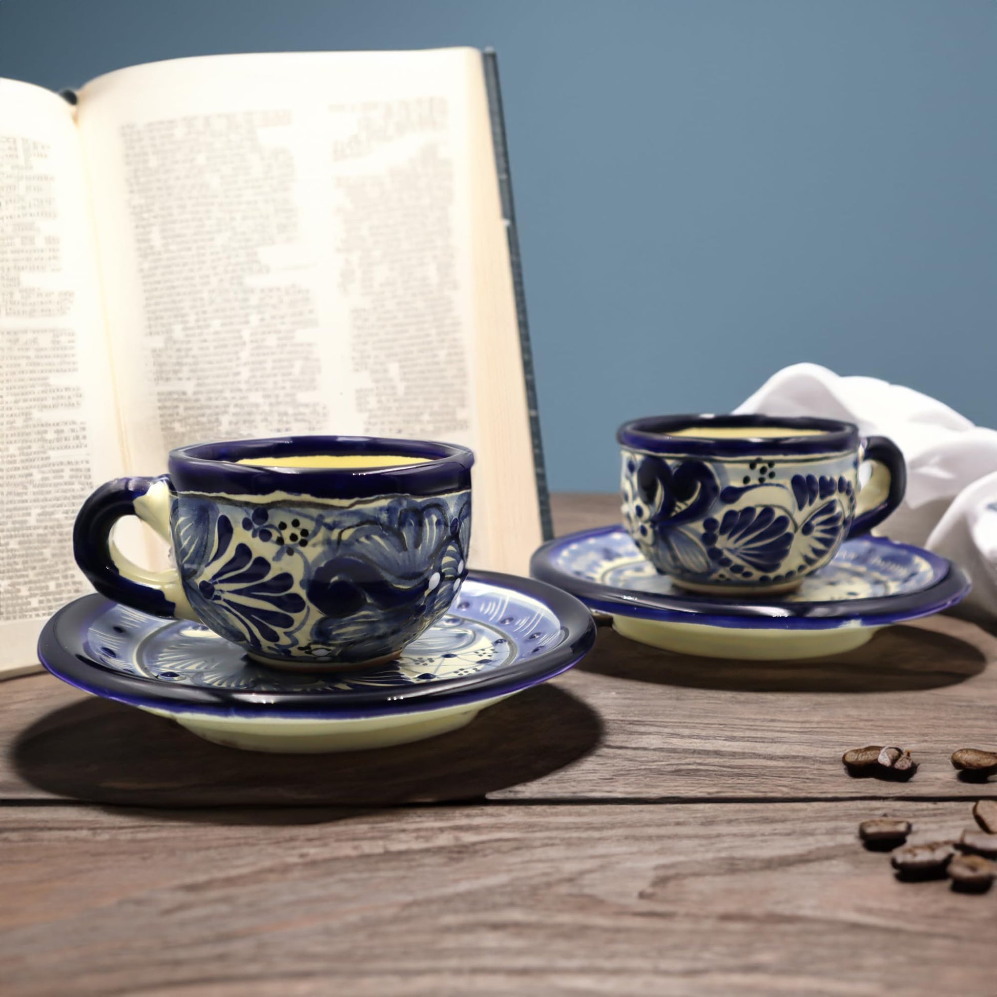 Juego de Tazas de Café Expresso Nubexpo Talavera Poblana Artesanía Mexicana 2 Piezas